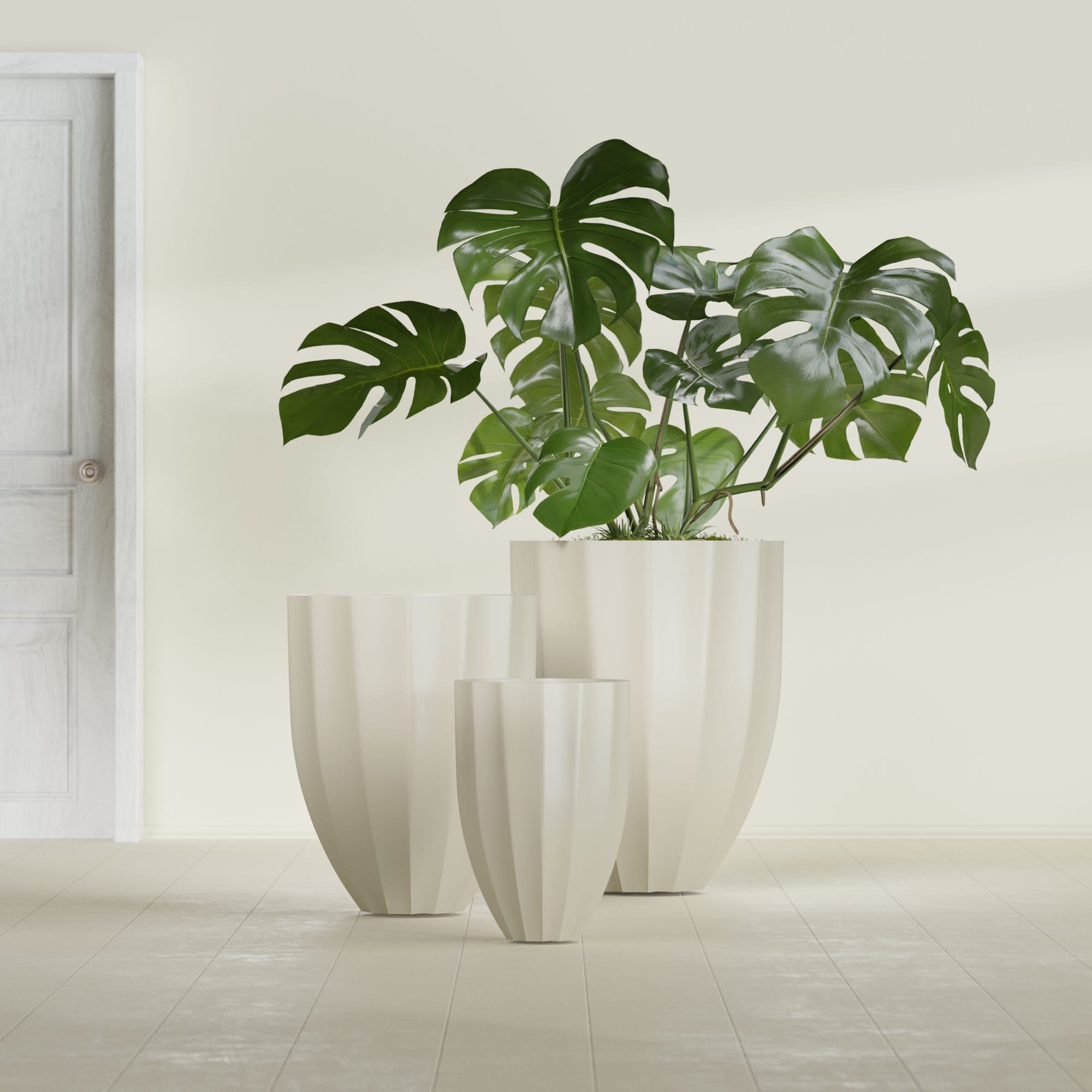 Alicante Small Round Fiberglass Planter - 15 in x 15 in x 21 in - Satin Beige - Satin Beige,15 in x 15 in x 21 in