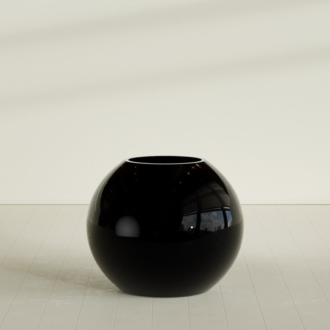 Globe Large Sphere Fiberglass Planter - 36 in x 36 in x 30 in - Gloss Black - Gloss Black,36 in x 36 in x 30 in