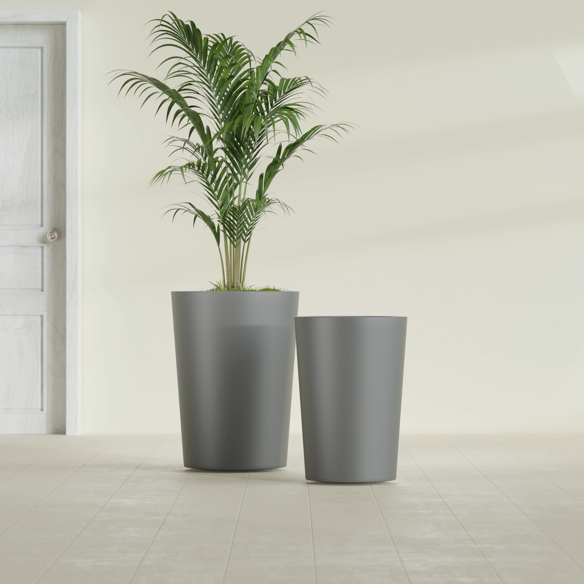 Tegel Medium Round Fiberglass Planter - 18 in x 18 in x 26 in - Metallic Gunmetal - Metallic Gunmetal,18 in x 18 in x 26 in