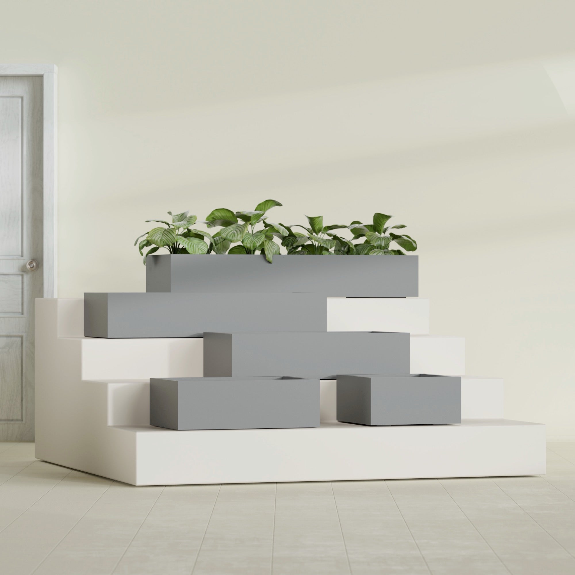 Antwerp Large Long Rectangle Fiberglass Planter - 36 in x 24 in x 12 in - Metallic Gunmetal - Metallic Gunmetal,36 in x 24 in x 12 in