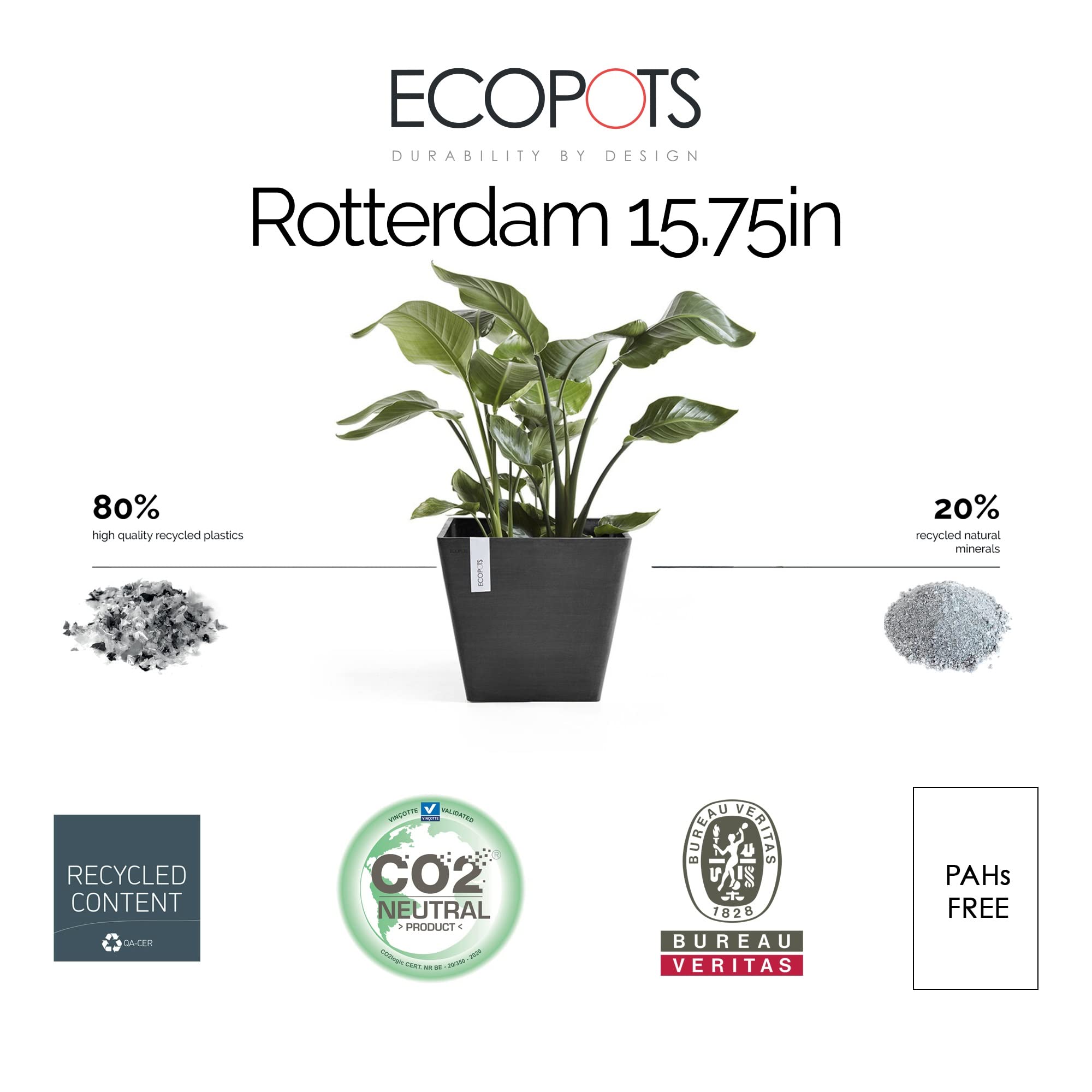 Rotterdam Small Square Planter - 15.75 in x 15.75 in x 13.75 in - Dark Grey - Dark Grey,15.75 in x 15.75 in x 13.75 in,Planter Only