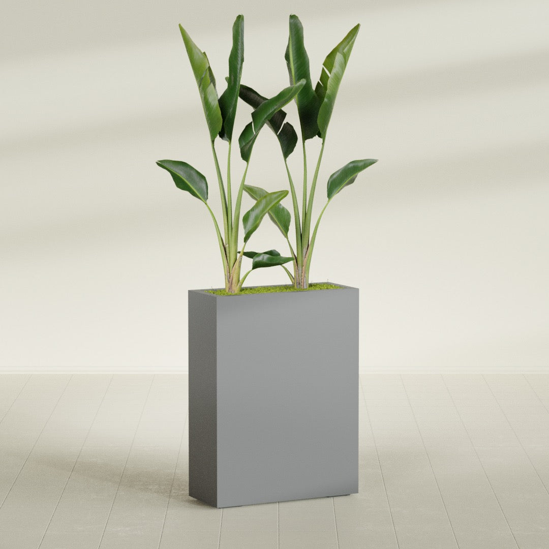Amesbury Large Narrow Rectangle Fiberglass Planter - 24 in x 10 in x 32 in - Metallic Gunmetal - Metallic Gunmetal,24 in x 10 in x 32 in