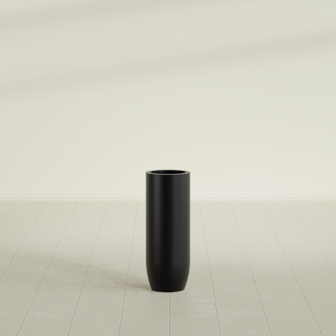 Saint Tropez Large Tall Round Fiberglass Planter - 12 in x 12 in x 32 in - Matte Black - Matte Black,12 in x 12 in x 32 in