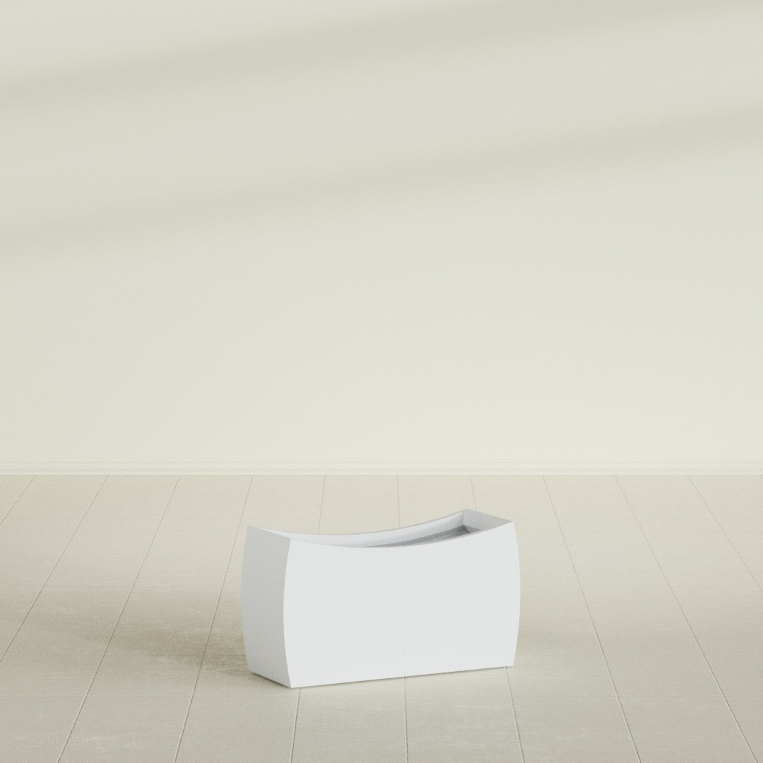 Seoul Large Curved Abstract Fiberglass Planter - 32 in x 12 in x 18 in - Gloss White - Gloss White,32 in x 12 in x 18 in