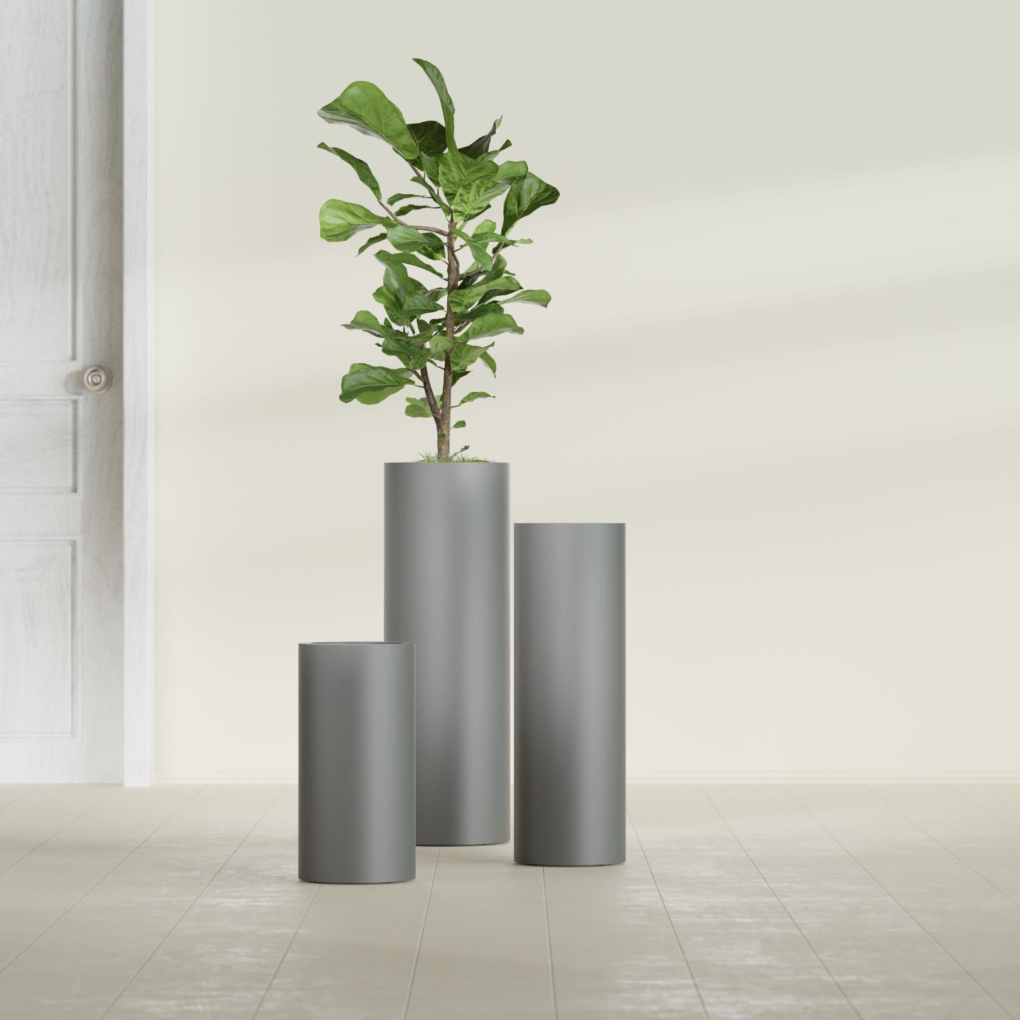 Corry Large Tall Cylinder Fiberglass Planter - 10 in x 10 in x 30 in - Metallic Gunmetal - Metallic Gunmetal,10 in x 10 in x 30 in
