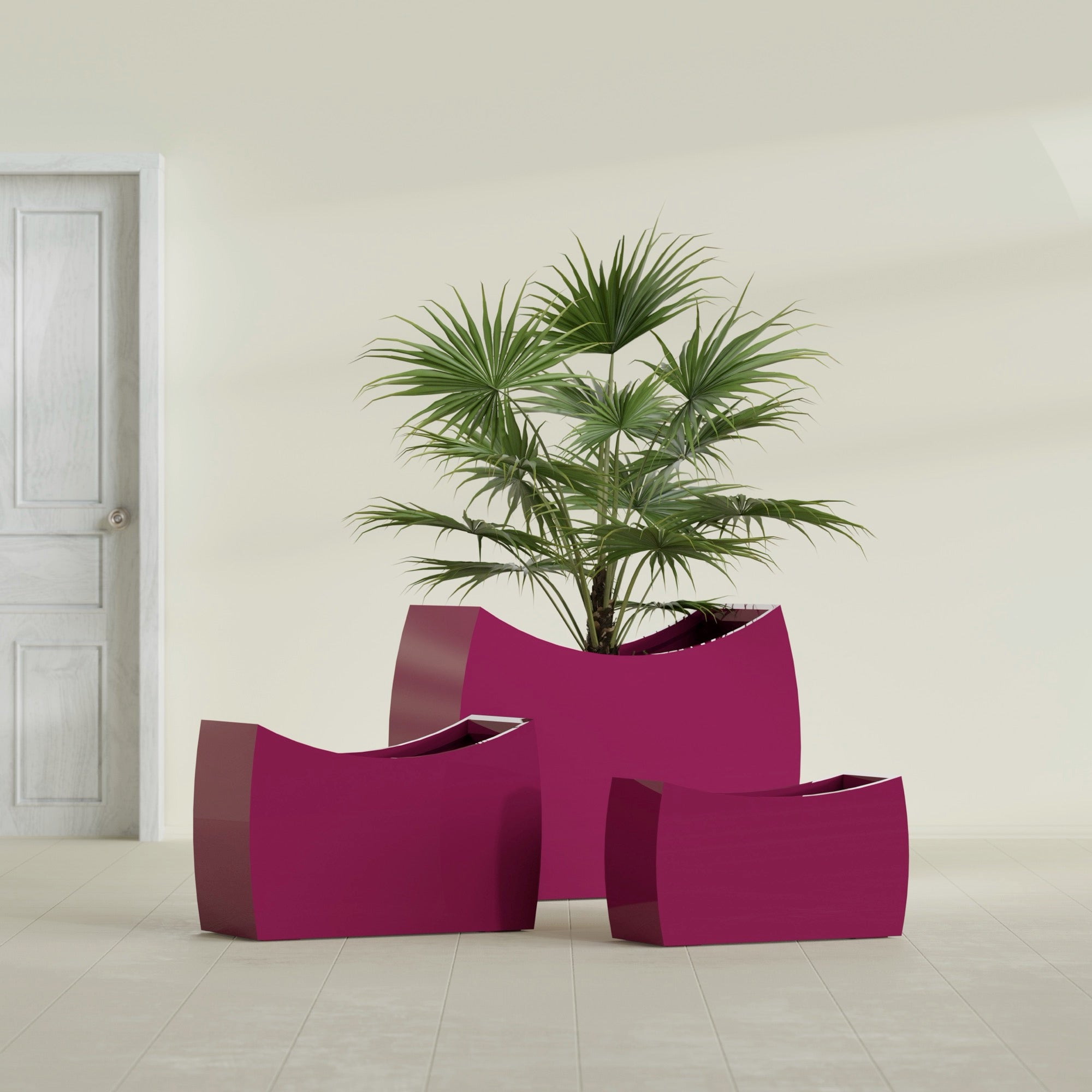 Seoul Large Curved Abstract Fiberglass Planter - 32 in x 12 in x 18 in - Gloss Eggplant - Gloss Eggplant,32 in x 12 in x 18 in