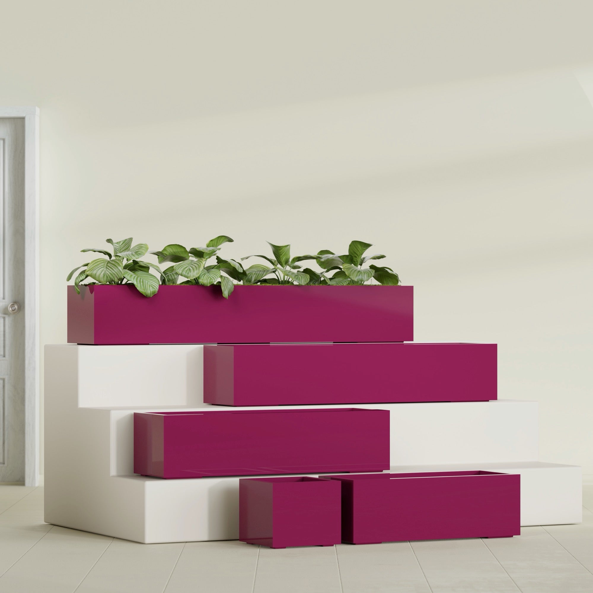 Cuba Extra Large Long Rectangle Fiberglass Planter - 72 in x 14 in x 12 in - Gloss Eggplant - Gloss Eggplant,72 in x 14 in x 12 in