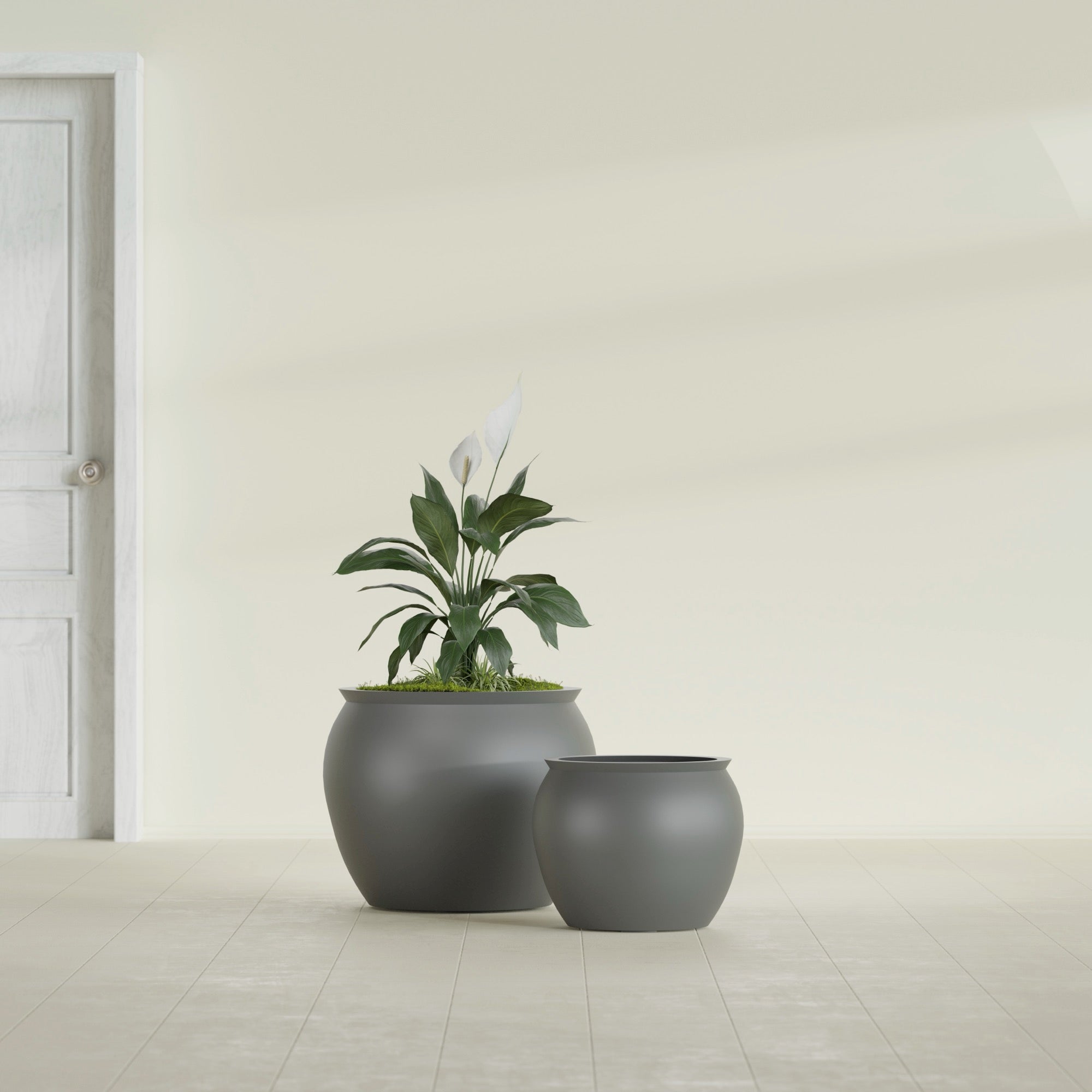 Fishbowl Small Round Fiberglass Planter - 16 in x 16 in x 14 in - Metallic Gunmetal - Metallic Gunmetal,16 in x 16 in x 14 in