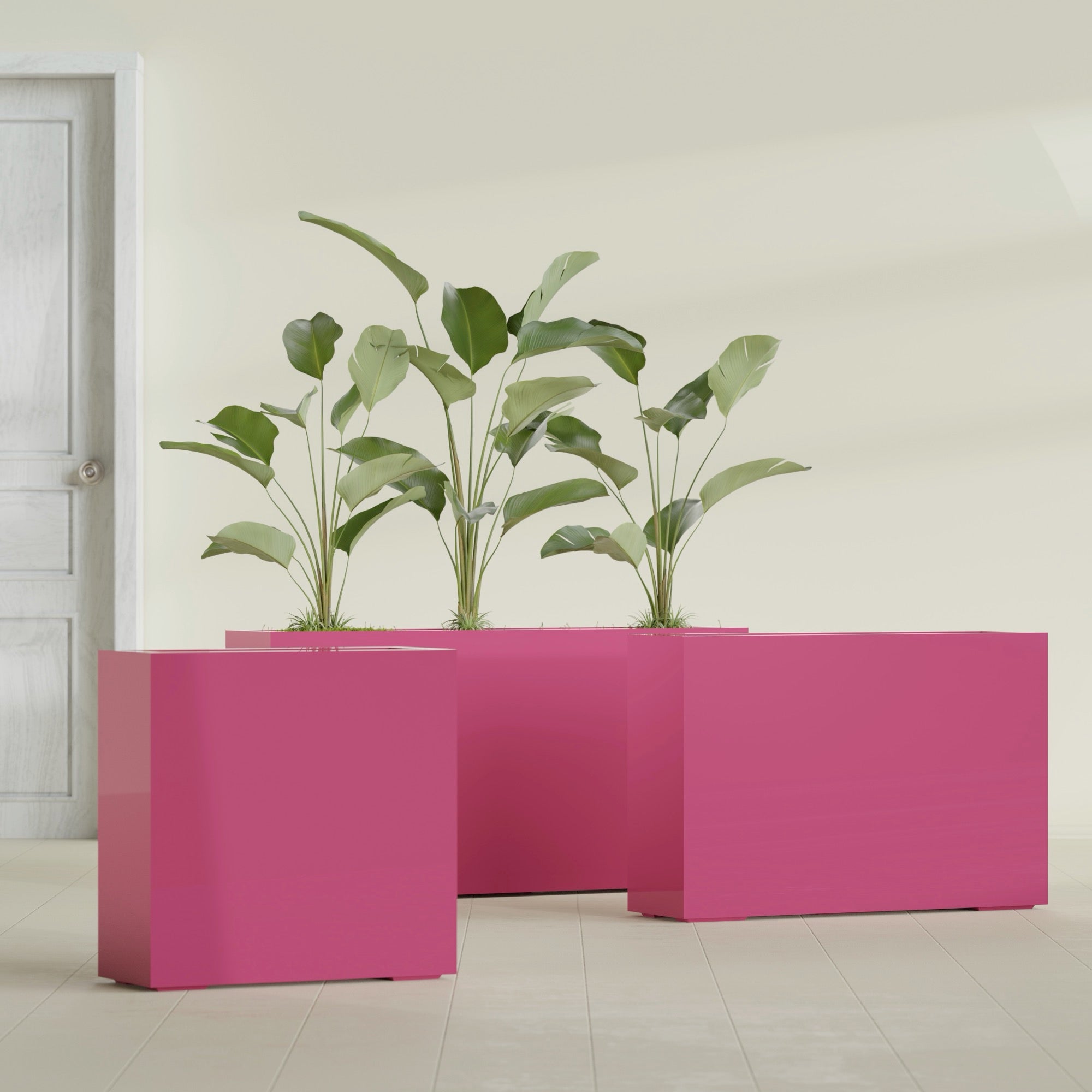 Milano Extra Large Narrow Rectangle Fiberglass Planter - 48 in x 10 in x 24 in - Gloss Pink Violet - Gloss Pink Violet,48 in x 10 in x 24 in