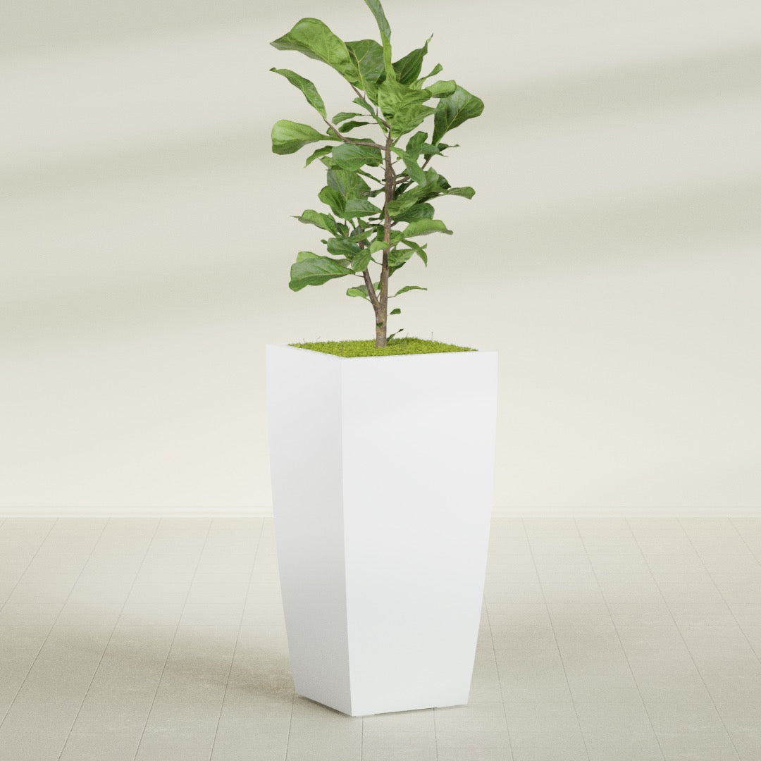 Toulan Extra Large Tall Tapered Square Fiberglass Planter - 23 in x 23 in x 48 in - Matte White - Matte White,23 in x 23 in x 48 in