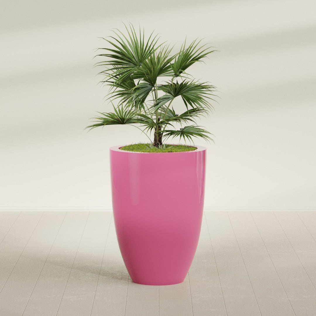 Brannan Large Round Fiberglass Planter - 30 in x 30 in x 41 in - Gloss Pink Violet - Gloss Pink Violet,30 in x 30 in x 41 in