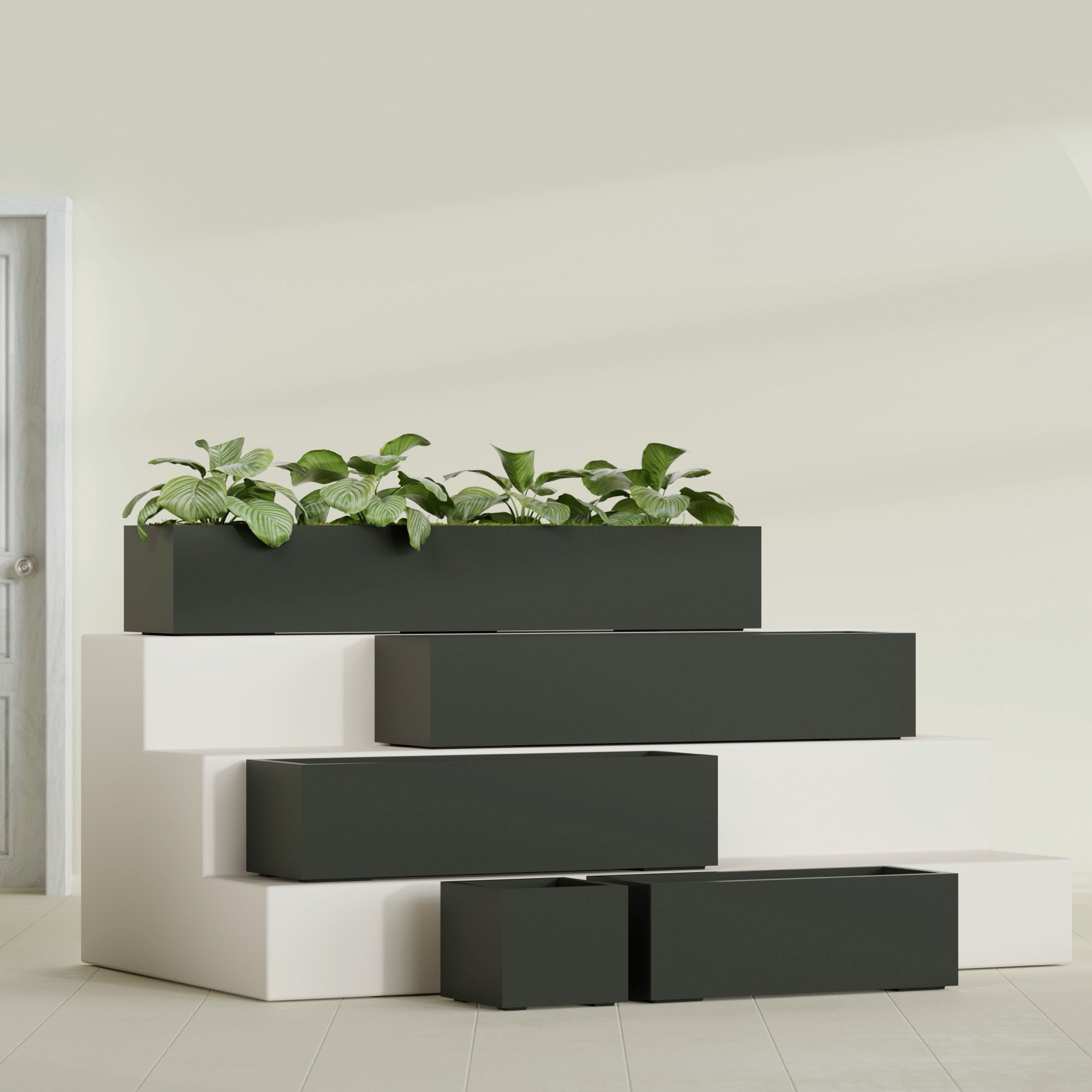 Cuba Extra Large Long Rectangle Fiberglass Planter - 72 in x 14 in x 12 in - Matte Charcoal - Matte Charcoal,72 in x 14 in x 12 in