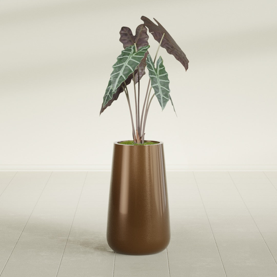 Saigon Large Tapered Round Planter - 14 in x 14 in x 30 in - Metallic Bronze - Metallic Bronze,13.7 in x 13.7 in 30 in