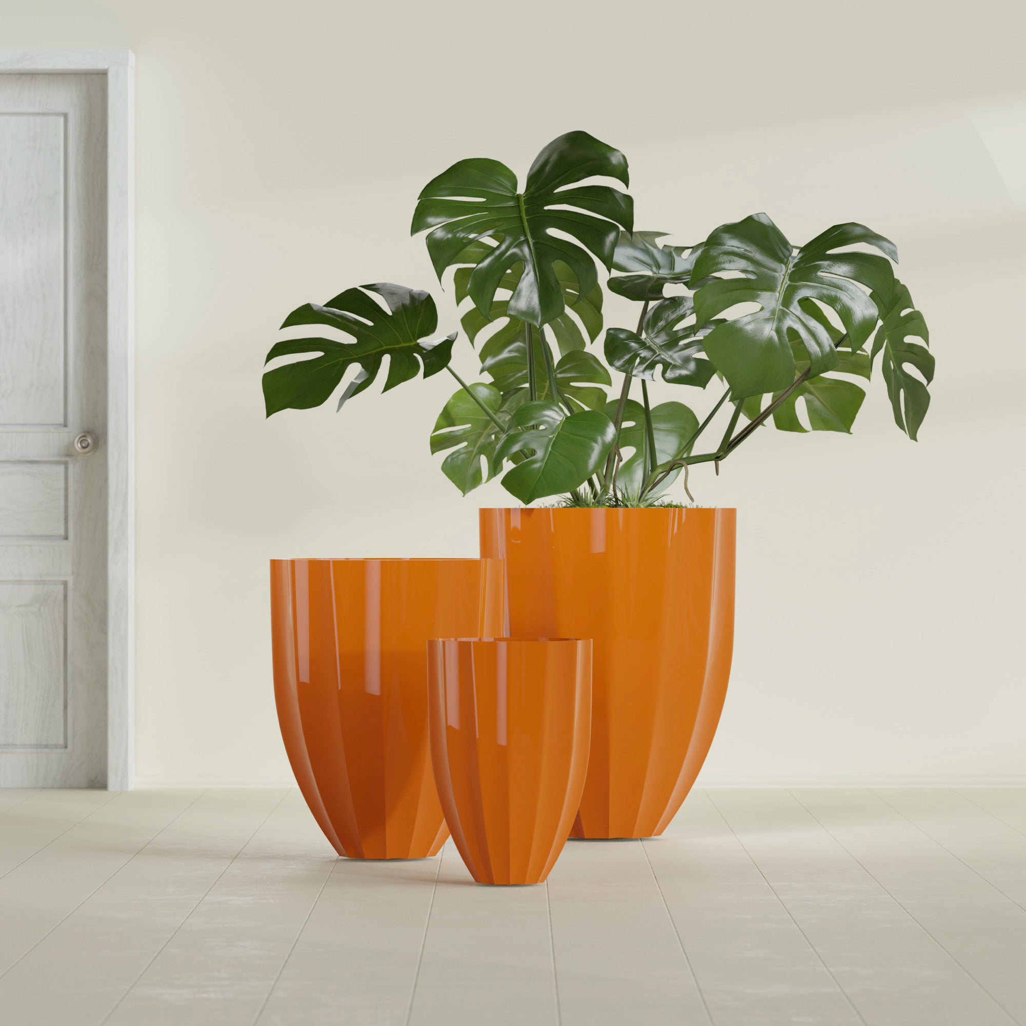 Alicante Small Round Fiberglass Planter - 15 in x 15 in x 21 in - Gloss Tangerine - Gloss Tangerine,15 in x 15 in x 21 in