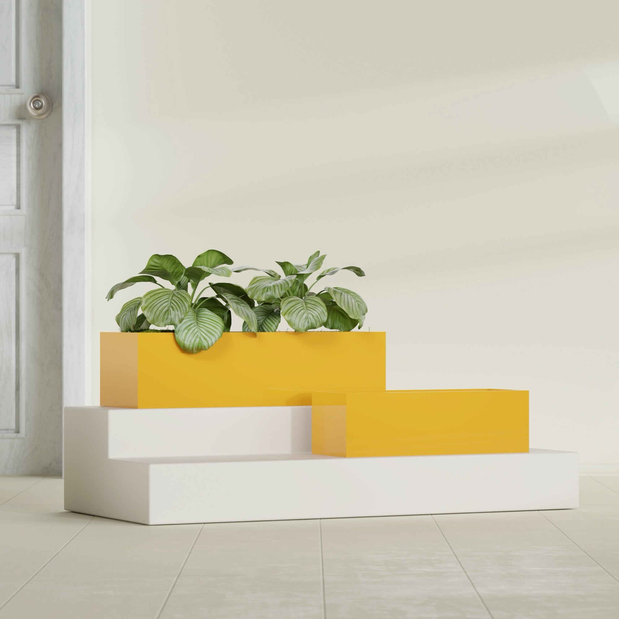 Reade Small Tabletop Rectangle Fiberglass Planter - 14 in x 5 in x 4.3 in - Gloss Saffron - Gloss Saffron,14 in x 5 in x 4.3 in
