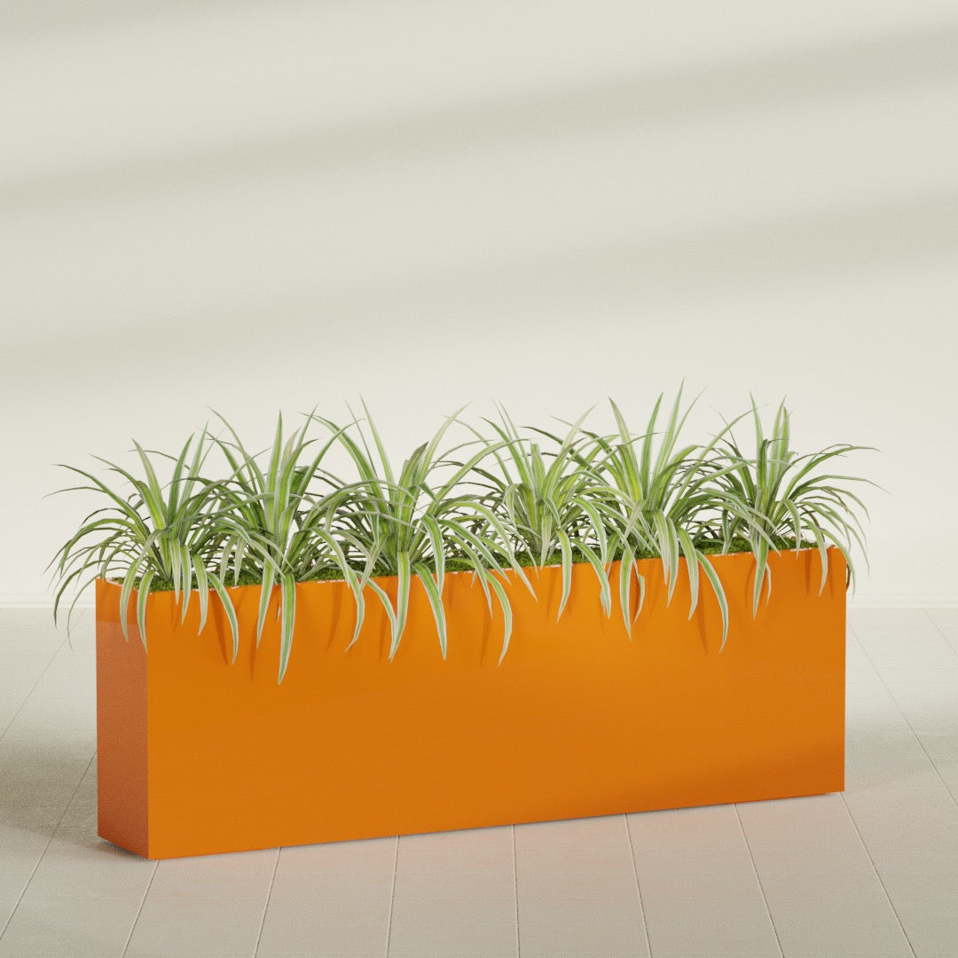 Hollywood Extra Large Narrow Rectangle Fiberglass Planter - 72 in x 12 in x 24 in - Gloss Tangerine - Gloss Tangerine,72 in x 12 in x 24 in