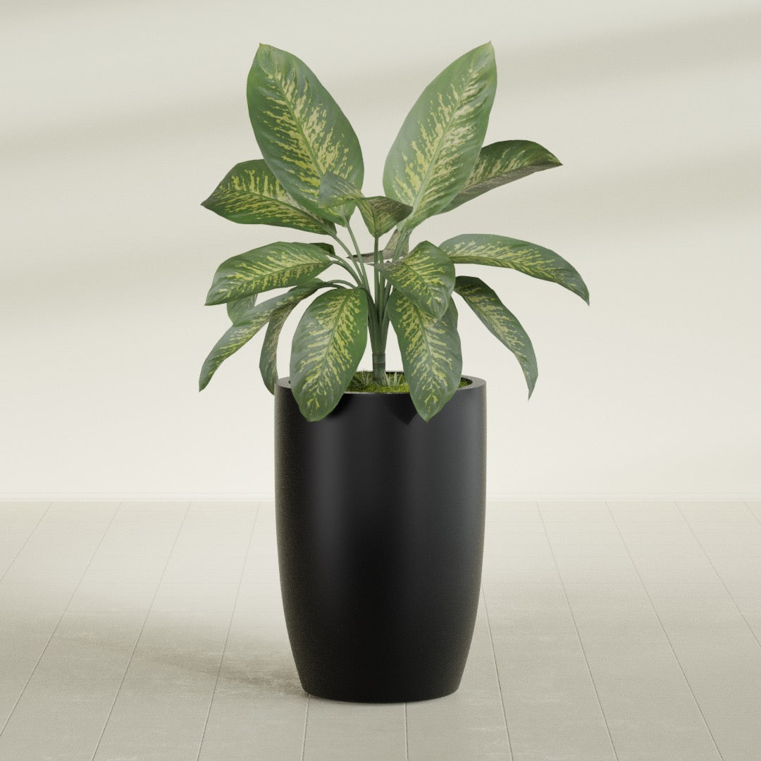 Lisbon Large Round Fiberglass Planter - 24 in x 24 in x 36 in - Matte Black - Matte Black,24 in x 24 in x 36 in