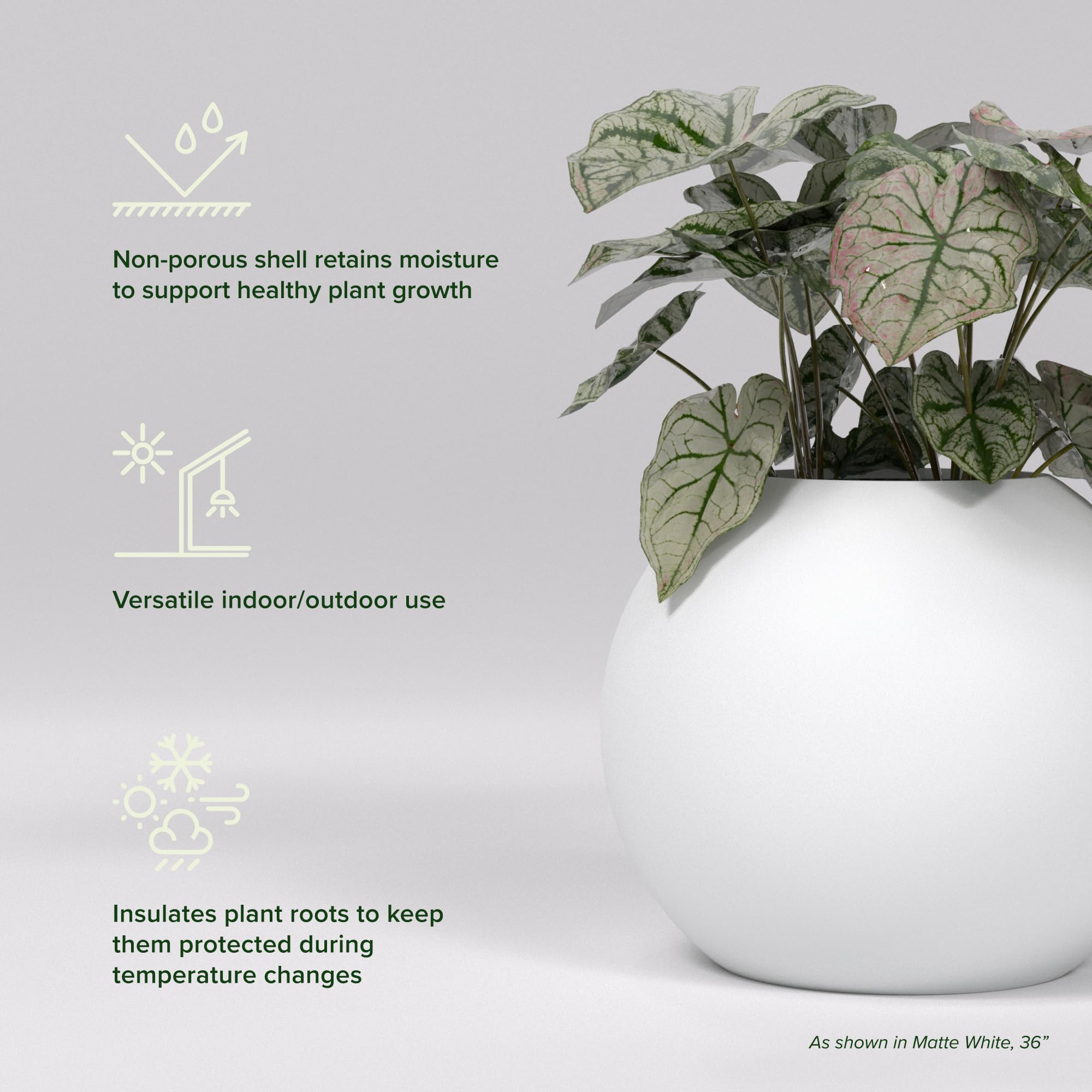 Globe Large Sphere Fiberglass Planter - 36 in x 36 in x 30 in - Matte White - Matte White,36 in x 36 in x 30 in