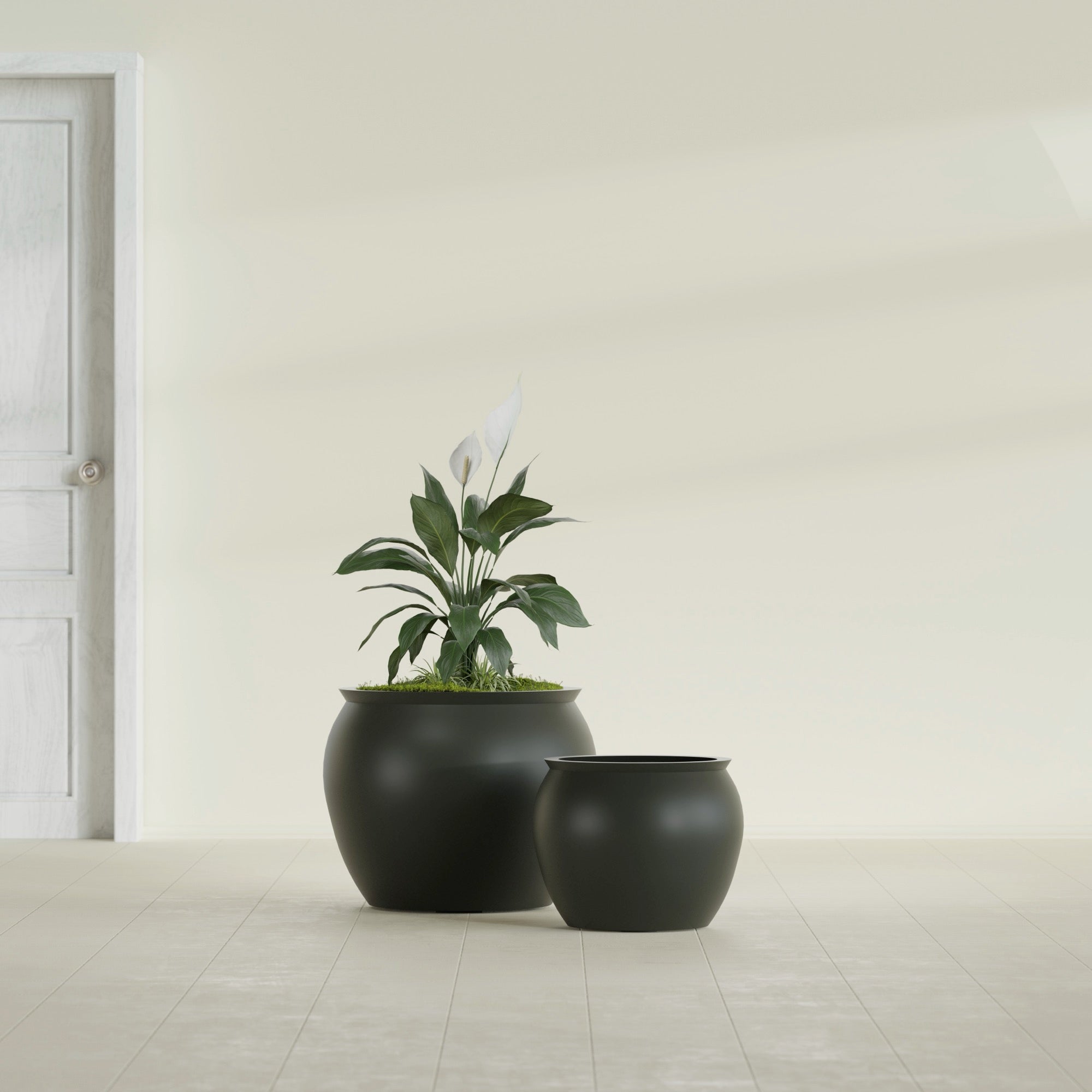 Fishbowl Medium Round Fiberglass Planter - 21.5 in x 21.5 in x 19 in - Matte Charcoal - Matte Charcoal,21.5 in x 21.5 in x 19 in