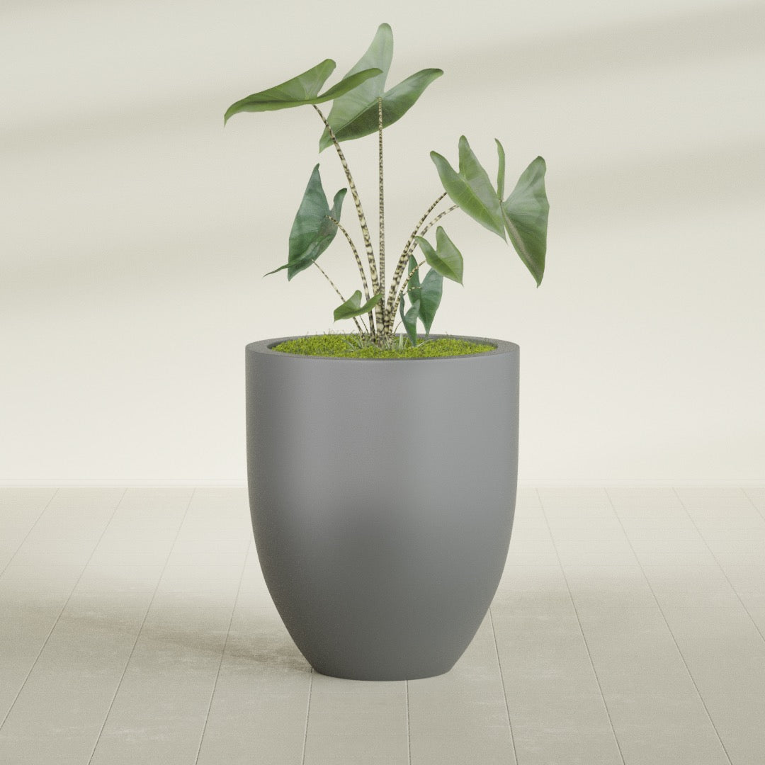Valencia Large Round Fiberglass Planter - 27 in x 27 in x 31 in - Metallic Gunmetal - Metallic Gunmetal,27 in x 27 in x 31 in
