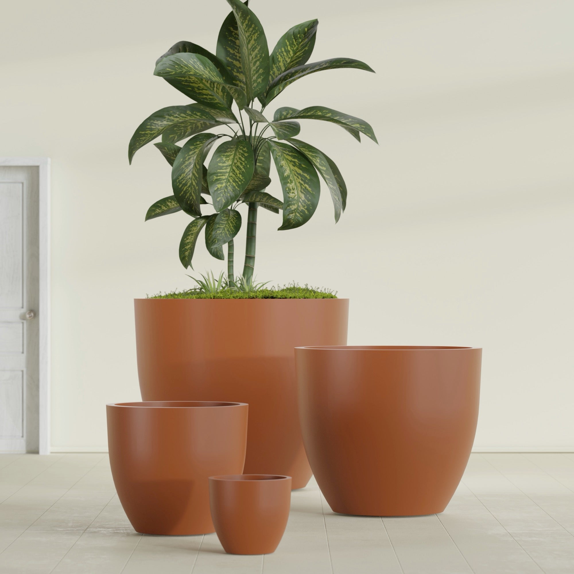 Wannsee Extra Large Round Fiberglass Planter - 50 in x 50 in x 44 in - Matte Terracotta - Matte Terracotta,50 in x 50 in x 44 in