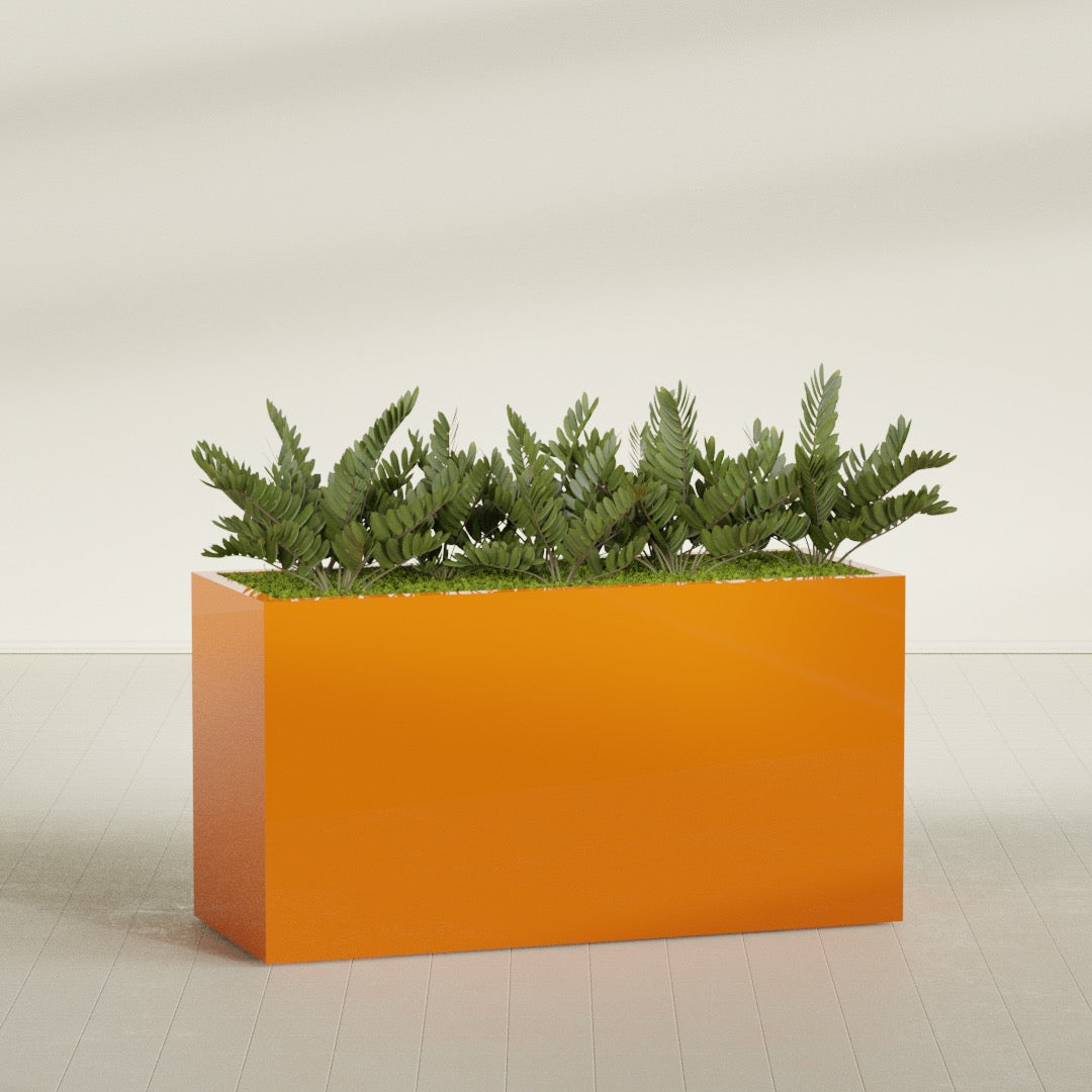 Brisbane Extra Large Long Rectangle Fiberglass Planter - 60 in x 24 in x 32 in - Gloss Tangerine - Gloss Tangerine,60 in x 24 in x 32 in