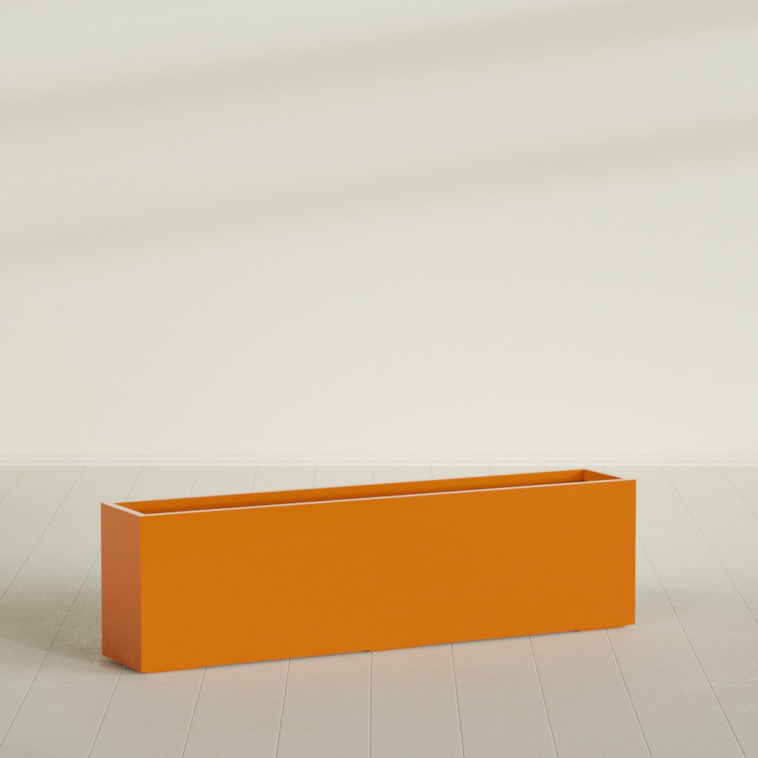Hudson Extra Large Long Rectangle Fiberglass Planter - 100 in x 18 in x 28 in - Gloss Tangerine - Gloss Tangerine,100 in x 18 in x 28 in