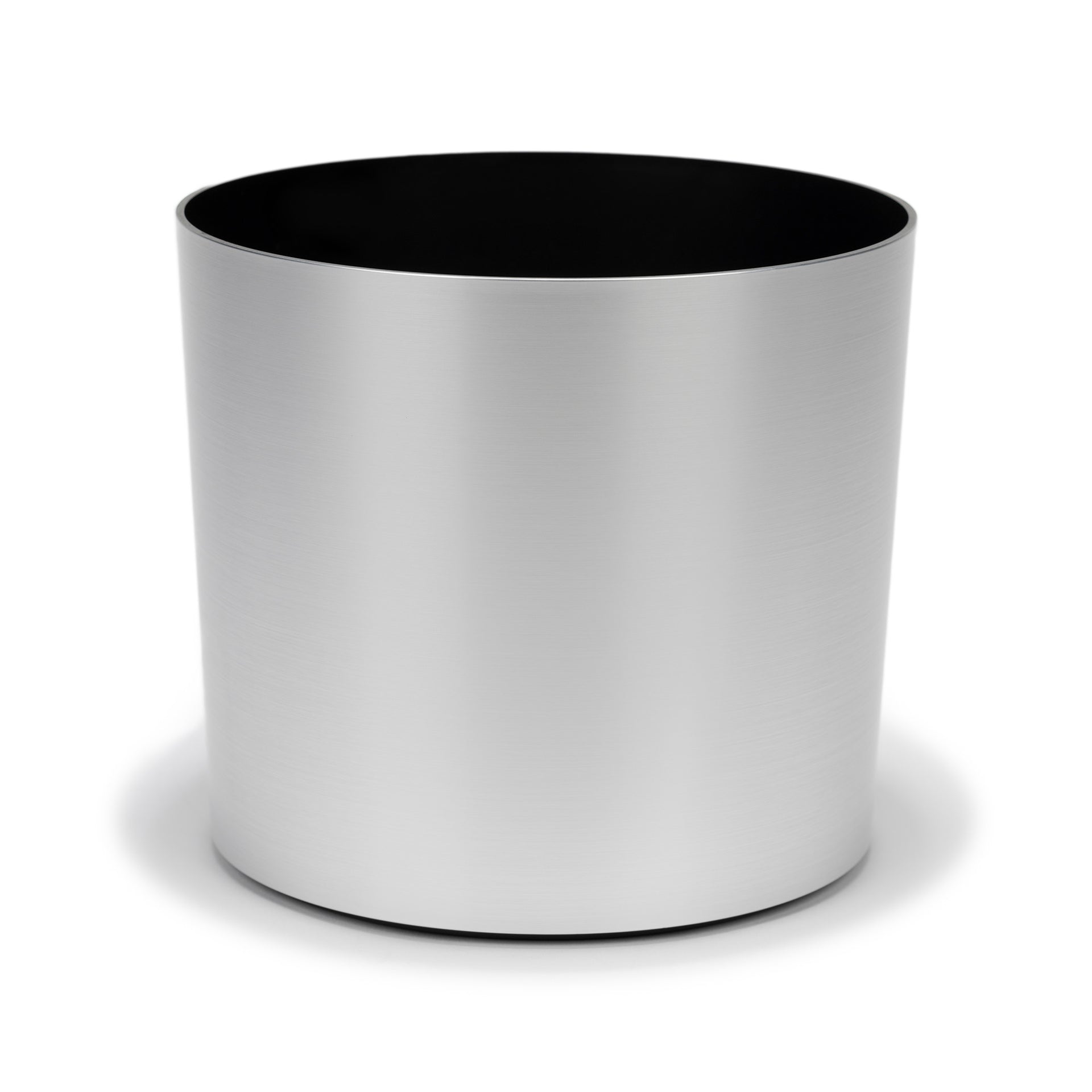 Small Round Metallic Plastic Planter - 14.5 in x 14.5 in x 14 in - Brushed Aluminum - Brushed Aluminum,14.5 in x 14.5 in x 14 in