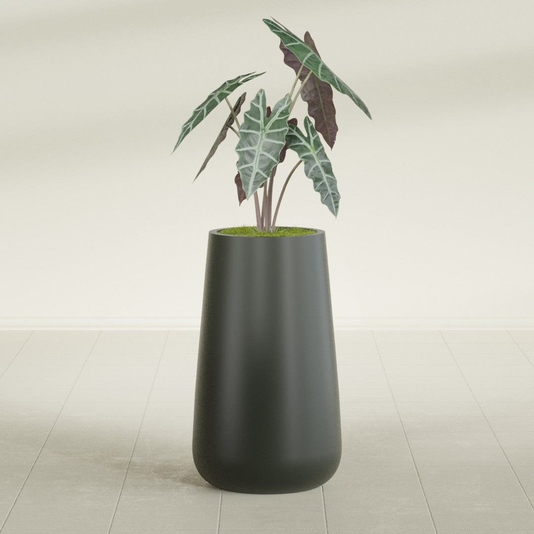 Saigon Large Tapered Round Planter - 16 in x 21 in x 36 in - Matte Charcoal - Matte Charcoal,16.4 in x 20.7 in x 36 in