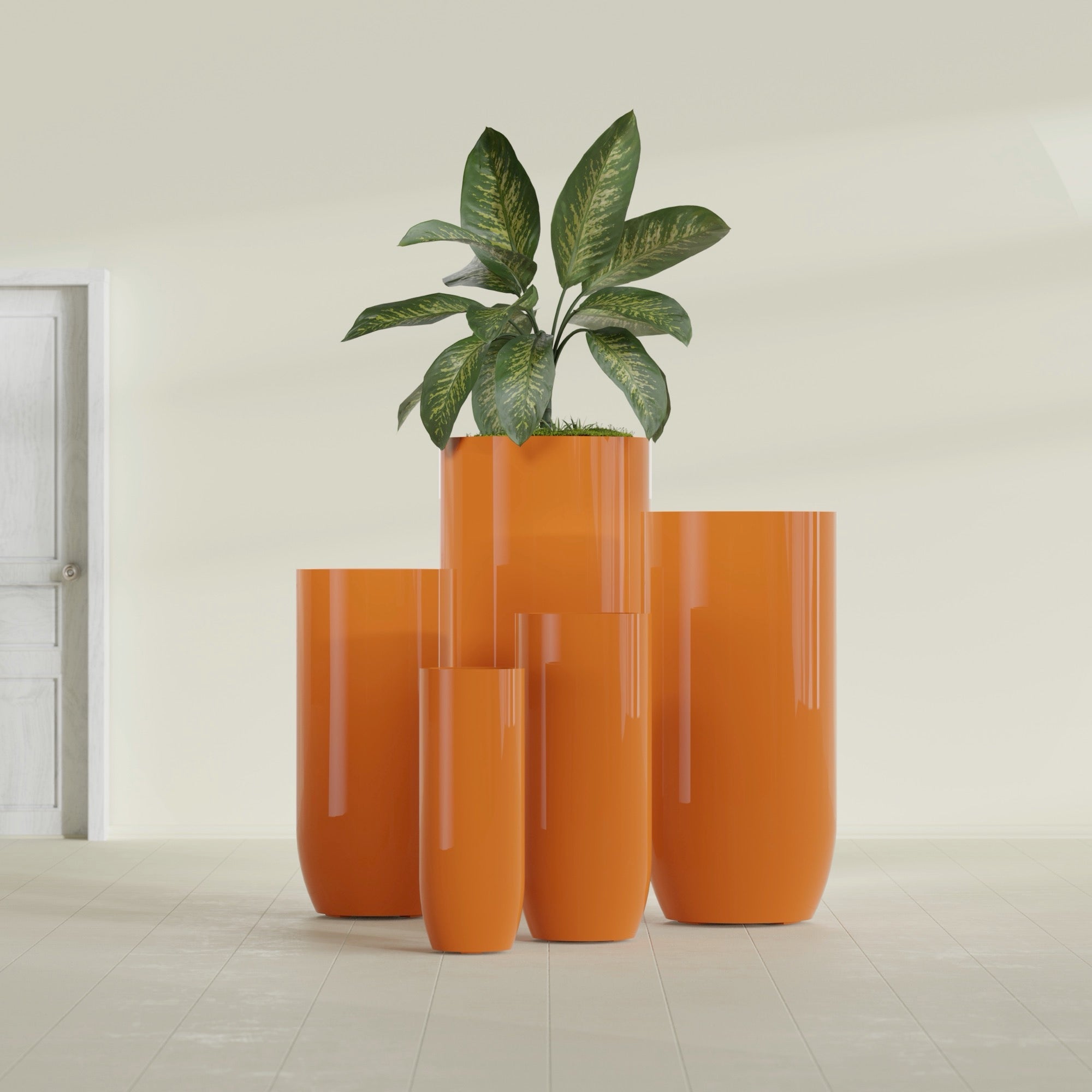 Saint Tropez Large Tall Round Fiberglass Planter - 20 in x 20 in x 43 in - Gloss Tangerine - Gloss Tangerine,20 in x 20 in x 43 in