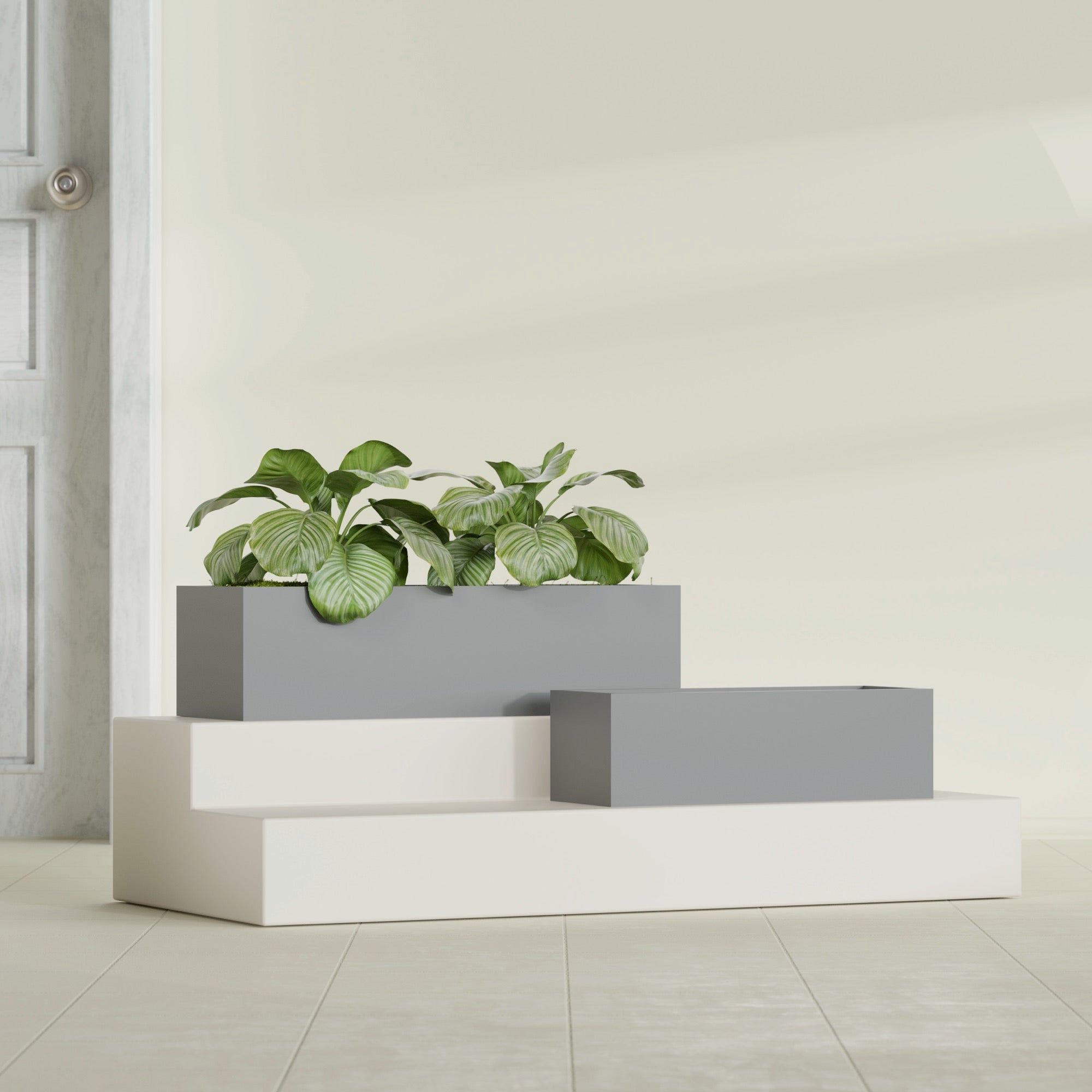 Reade Small Tabletop Rectangle Fiberglass Planter - 18 in x 6.5 in x 5 in - Metallic Gunmetal - Metallic Gunmetal,18.5 in x 6.5 in x 5 in