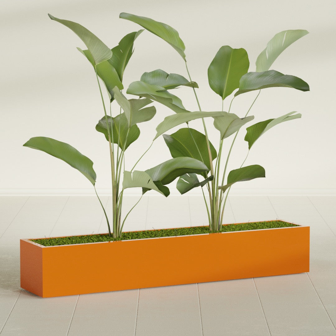 Cuba Extra Large Long Rectangle Fiberglass Planter - 72 in x 14 in x 12 in - Gloss Tangerine - Gloss Tangerine,72 in x 14 in x 12 in