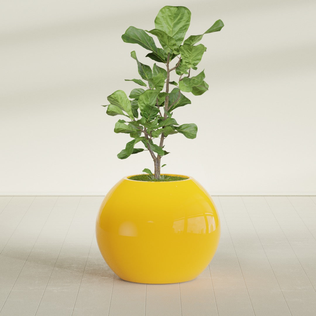 Globe Large Sphere Fiberglass Planter - 30 in x 30 in x 24 in - Gloss Saffron - Gloss Saffron,30 in x 30 in x 24 in