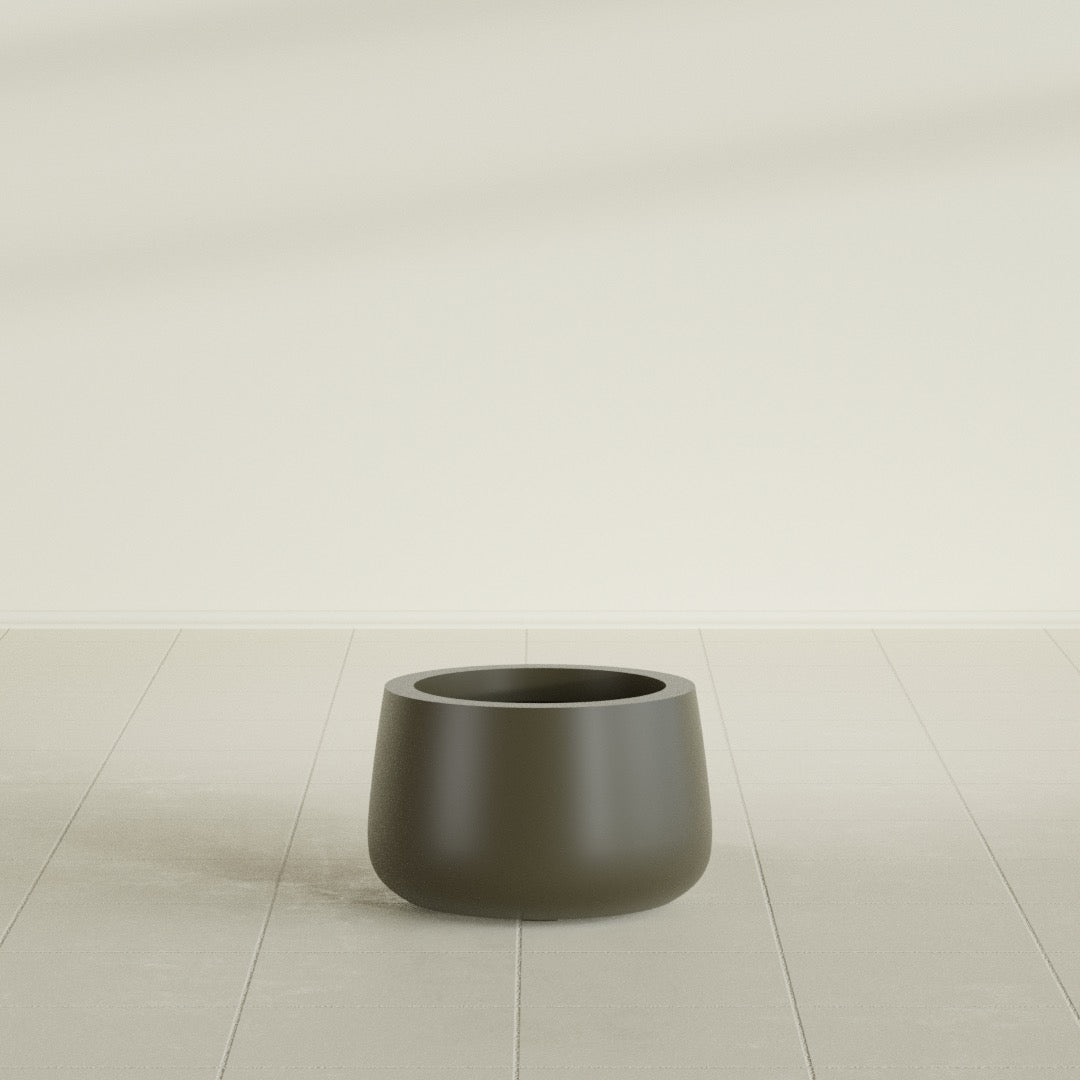 Short Hayden Small Round Fiberglass Planter - 12 in x 12 in x 7 in - Matte Bronze - Matte Bronze,12 in x 12 in x 7 in
