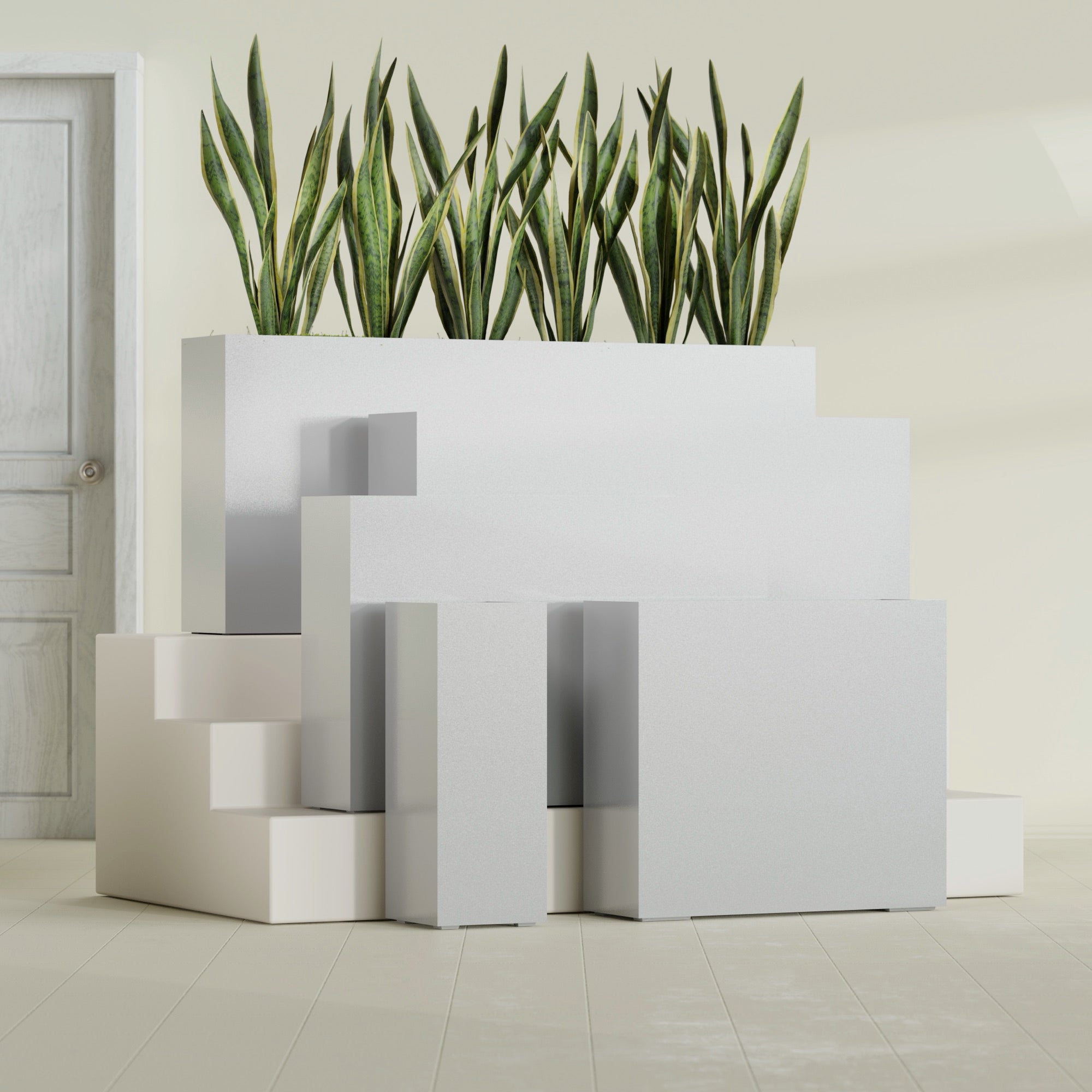Delray Extra Large Long Rectangle Fiberglass Planter - 48 in x 12 in x 32 in - Metallic Silver - Metallic Silver,48 in x 12 in x 32 in