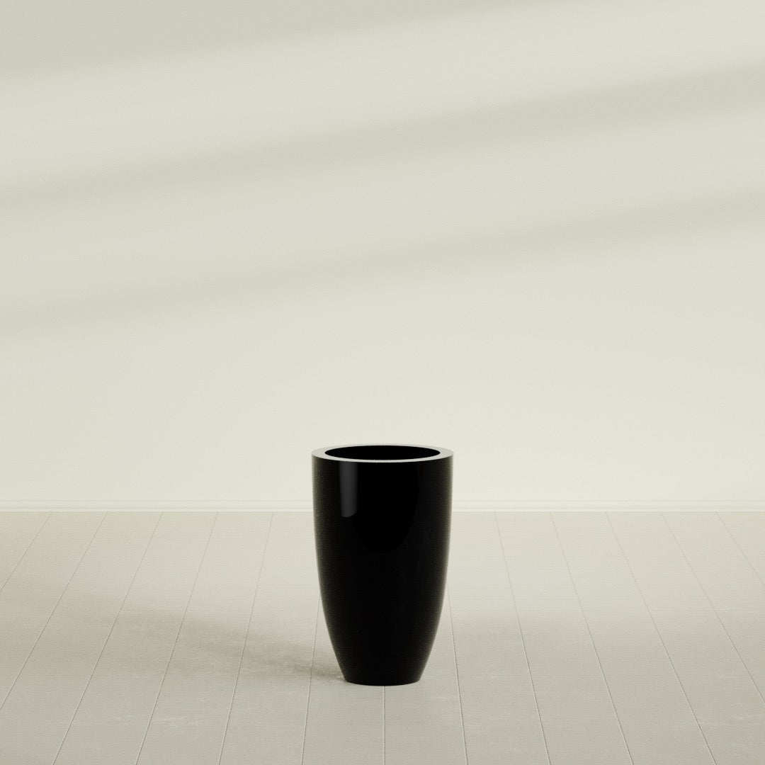 Brannan Medium Round Fiberglass Planter - 18 in x 18 in x 29 in - Gloss Black - Gloss Black,18 in x 18 in x 29 in