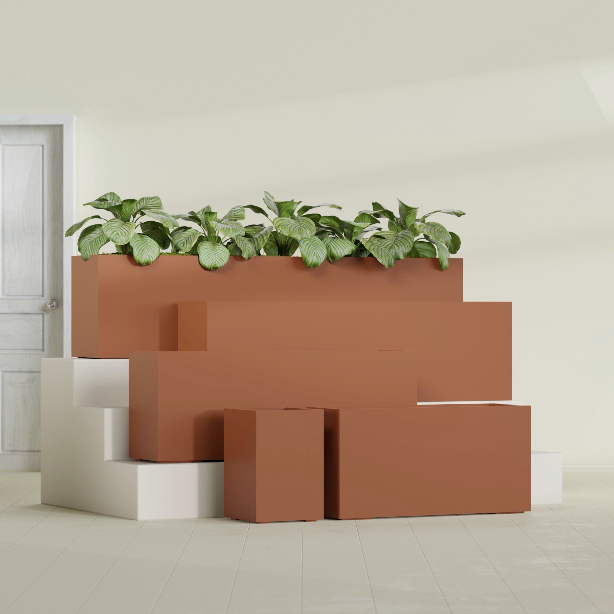 Miami Extra Large Narrow Rectangle Fiberglass Planter - 72 in x 12 in x 18 in - Matte Terracotta - Matte Terracotta,72 in x 12 in x 18 in