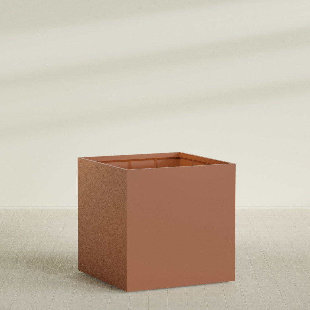 Montroy Extra Large Cube Square Fiberglass Planter - 60 in x 60 in x 60 in - Matte Terracotta - Matte Terracotta,60 in x 60 in x 60 in