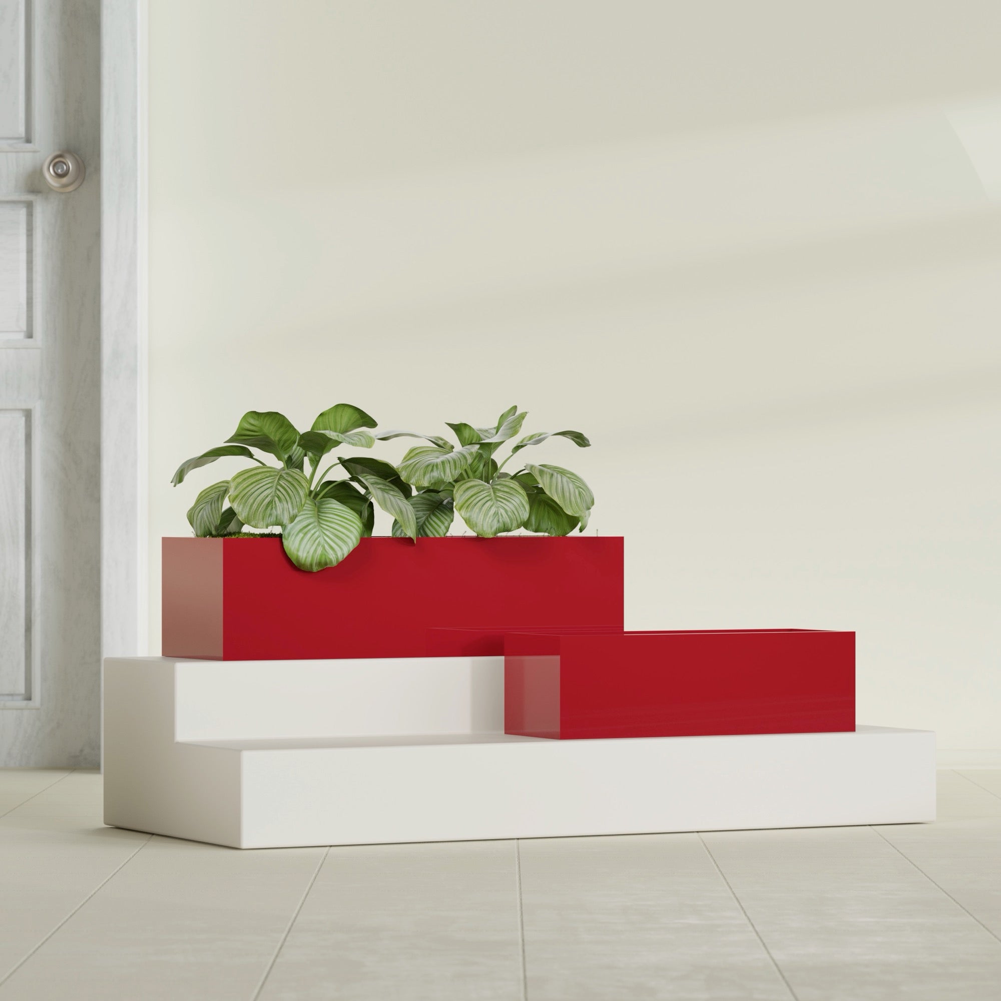 Reade Small Tabletop Rectangle Fiberglass Planter - 18 in x 6.5 in x 5 in - Gloss Red - Gloss Red,18.5 in x 6.5 in x 5 in