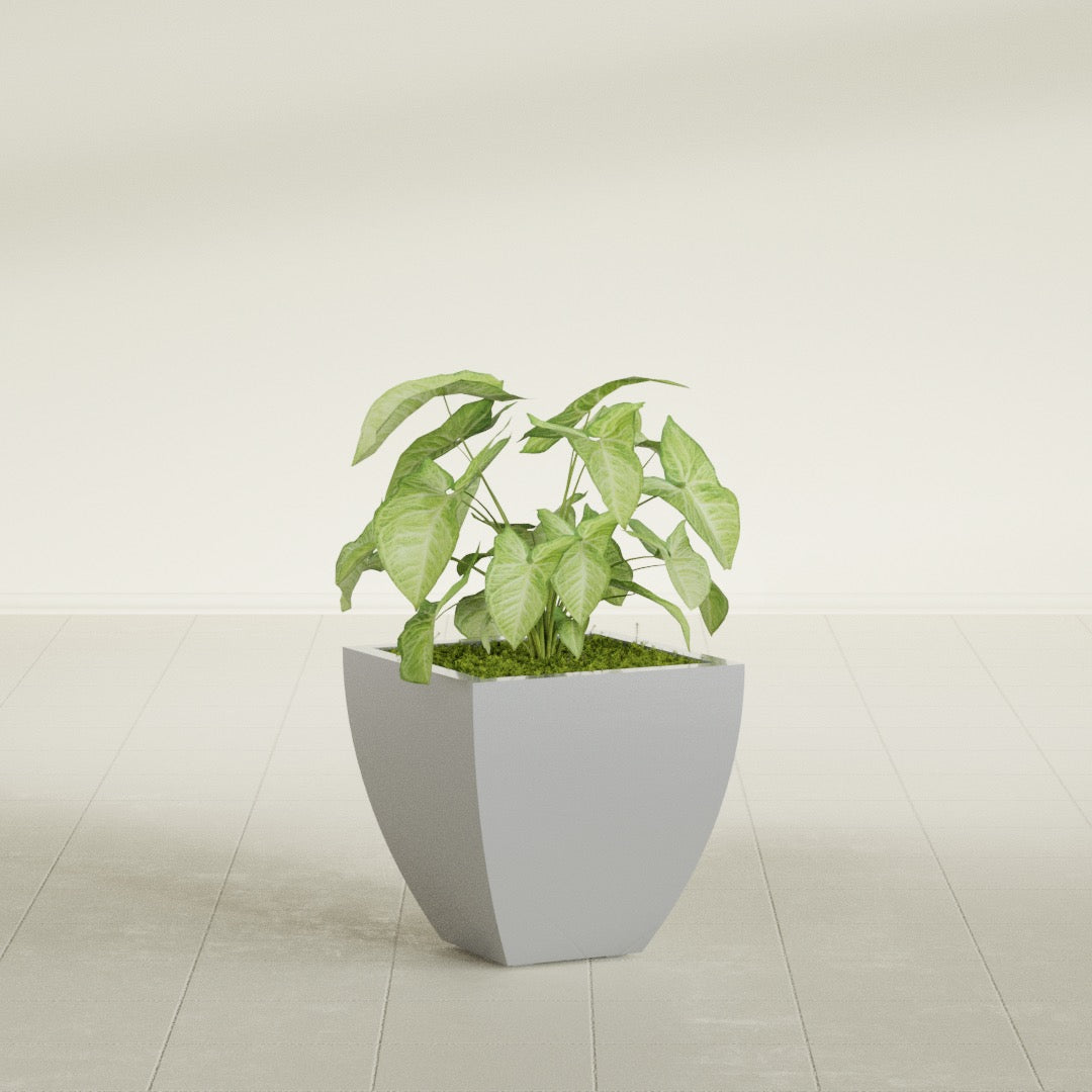 Lima Small Tapered Square Fiberglass Planter - 16 in x 16 in x 16 in - Metallic Silver - Metallic Silver,16 in x 16 in x 16 in