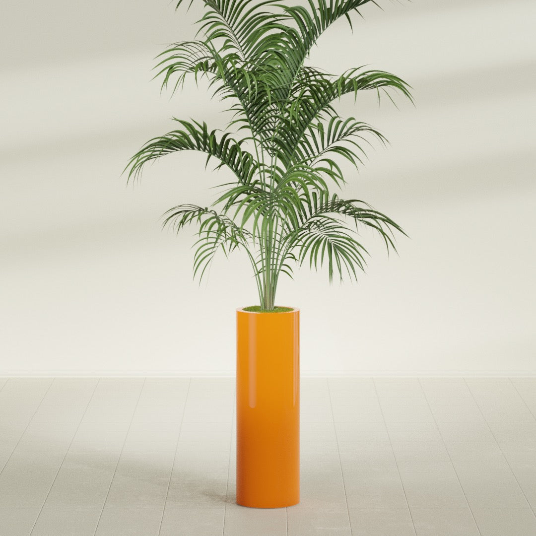 Corry Large Tall Cylinder Fiberglass Planter - 10 in x 10 in x 30 in - Gloss Tangerine - Gloss Tangerine,10 in x 10 in x 30 in