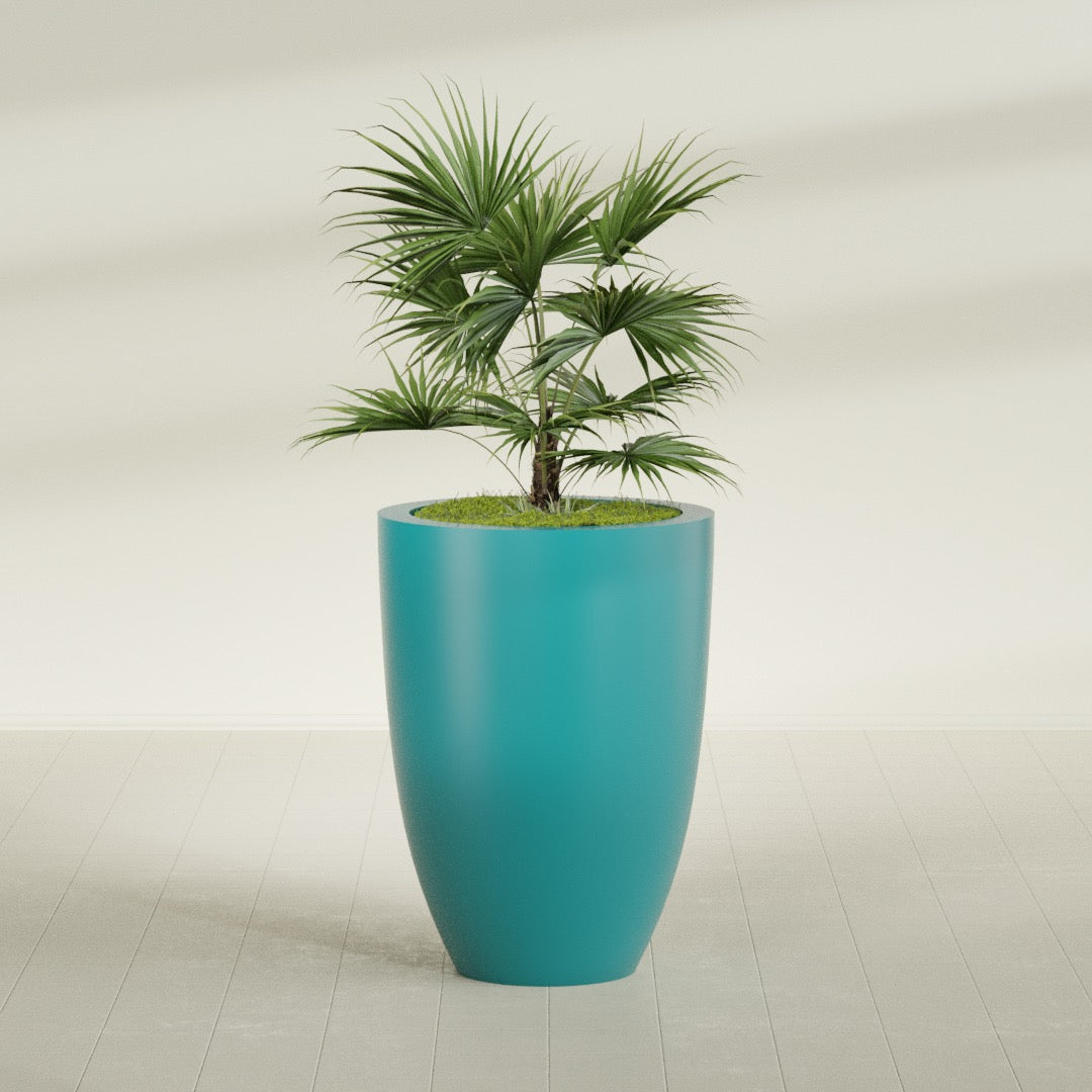Brannan Large Round Fiberglass Planter - 30 in x 30 in x 41 in - Satin Sea Foam - Satin Sea Foam,30 in x 30 in x 41 in