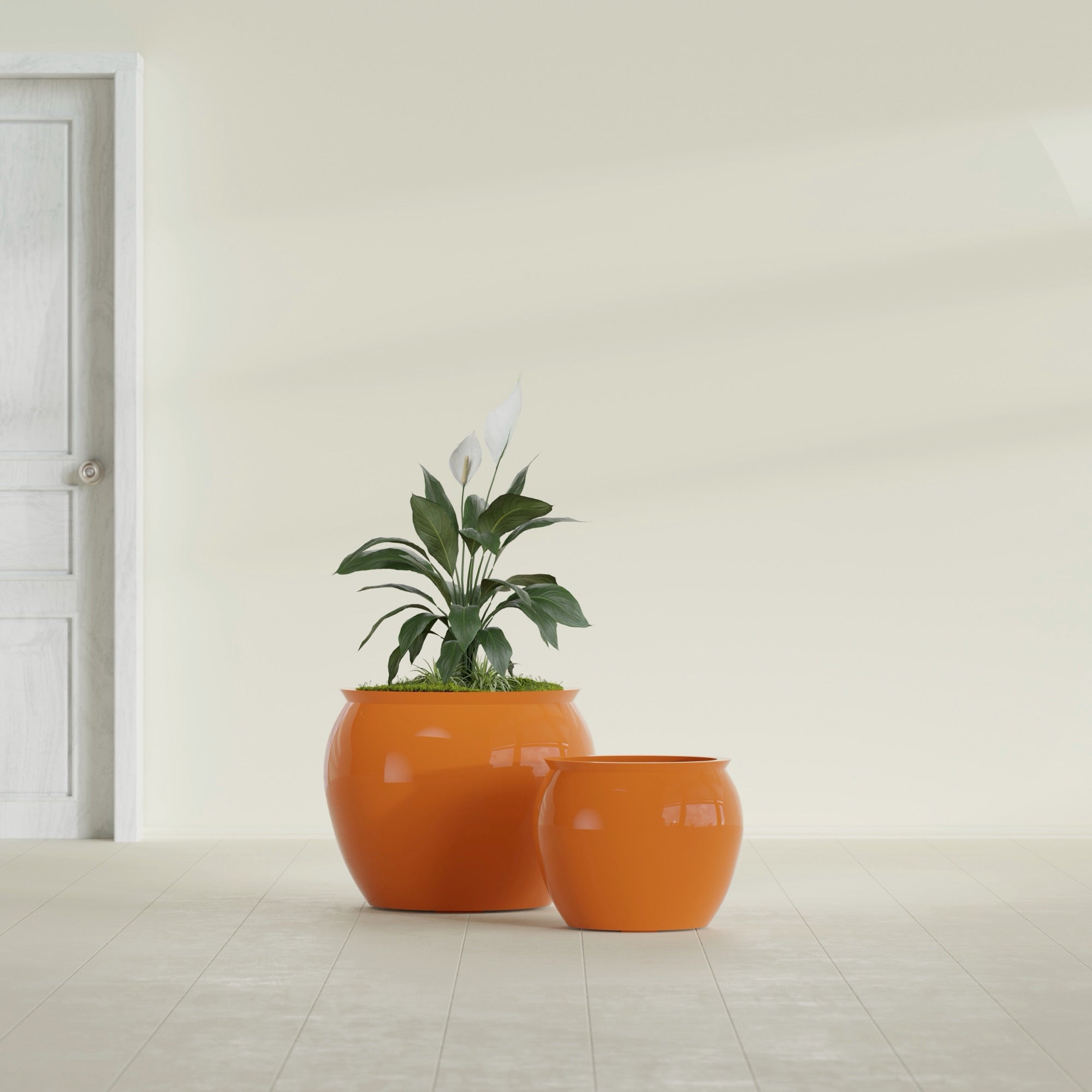 Fishbowl Small Round Fiberglass Planter - 16 in x 16 in x 14 in - Gloss Tangerine - Gloss Tangerine,16 in x 16 in x 14 in