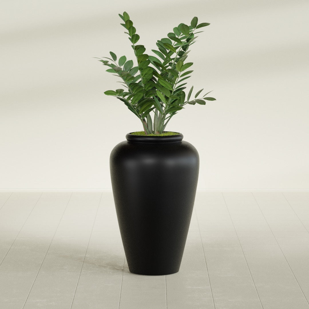 Bara Jar Large Round Fiberglass Planter - 20 in x 20 in x 31 in - Matte Black - Matte Black,20 in x 20 in x 32 in
