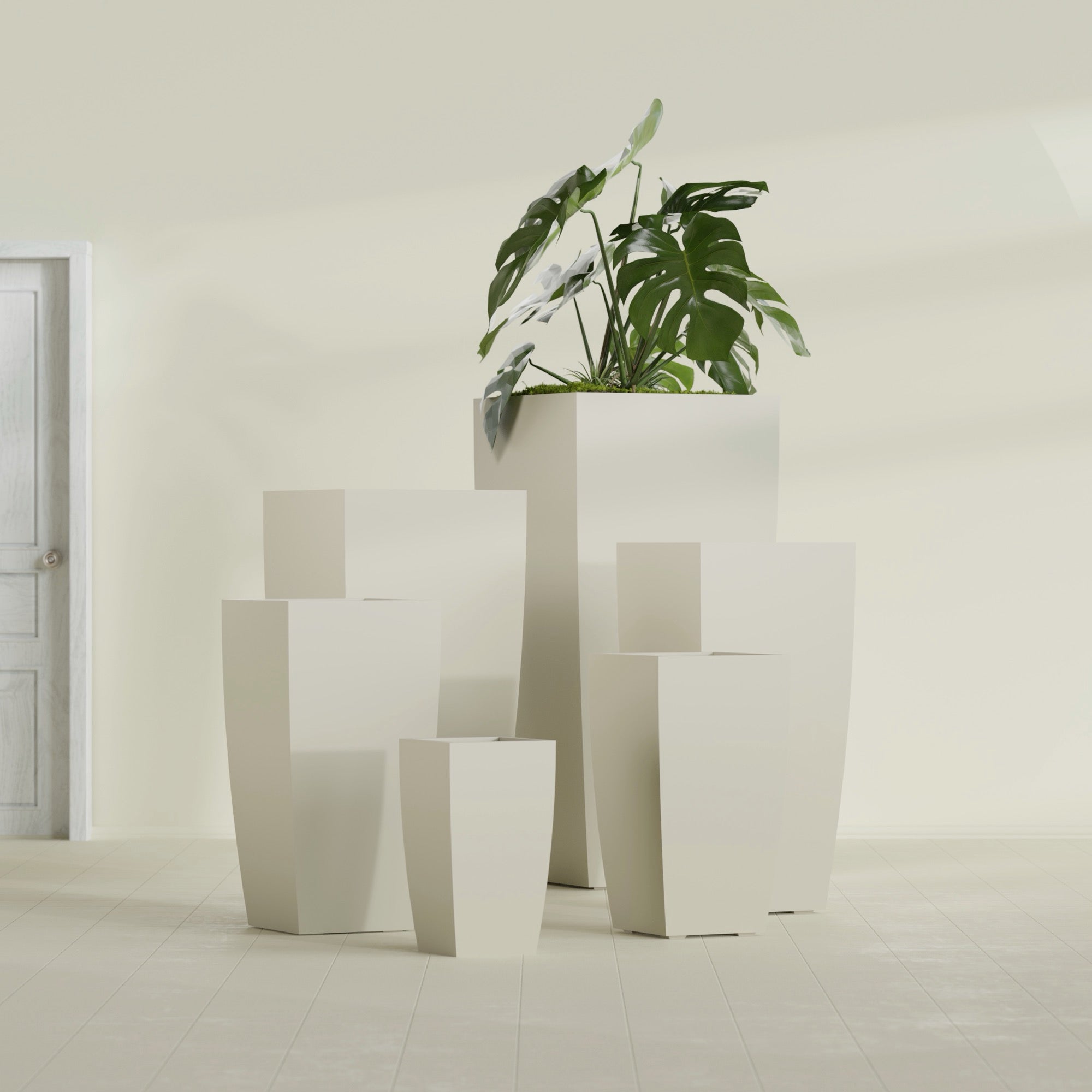 Toulan Medium Tall Tapered Square Fiberglass Planter - 12 in x 12 in x 22 in - Satin Beige - Satin Beige,12 in x 12 in x 22 in