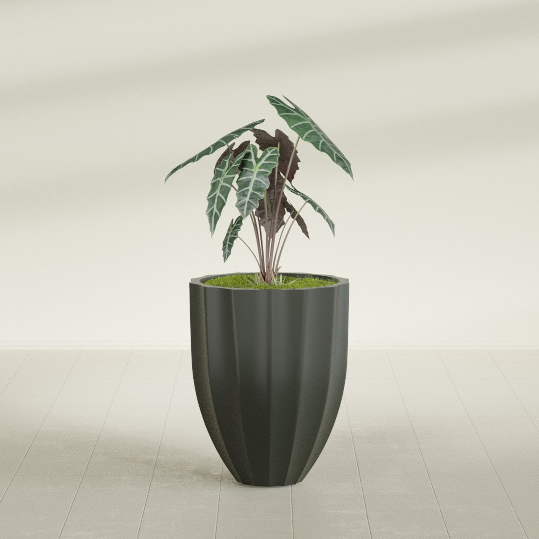 Alicante Medium Round Fiberglass Planter - 22 in x 22 in x 27 in - Matte Charcoal - Matte Charcoal,22 in x 22 in x 27 in