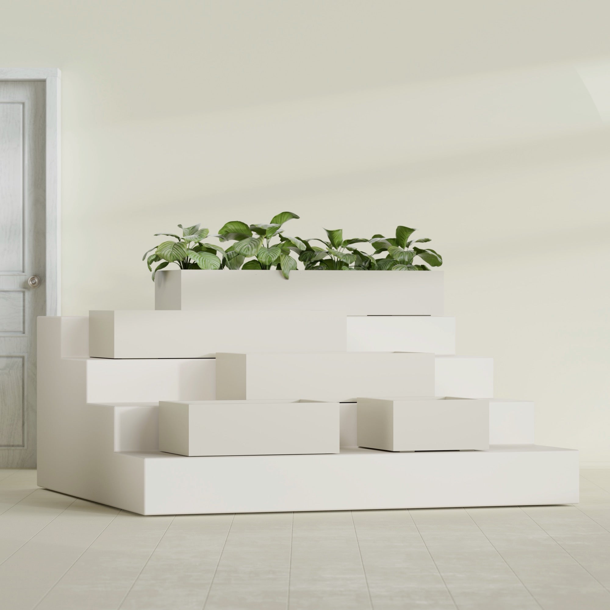 Antwerp Medium Low Rectangle Fiberglass Planter - 24 in x 24 in x 12 in - Satin Beige - Satin Beige,24 in x 24 in x 12 in