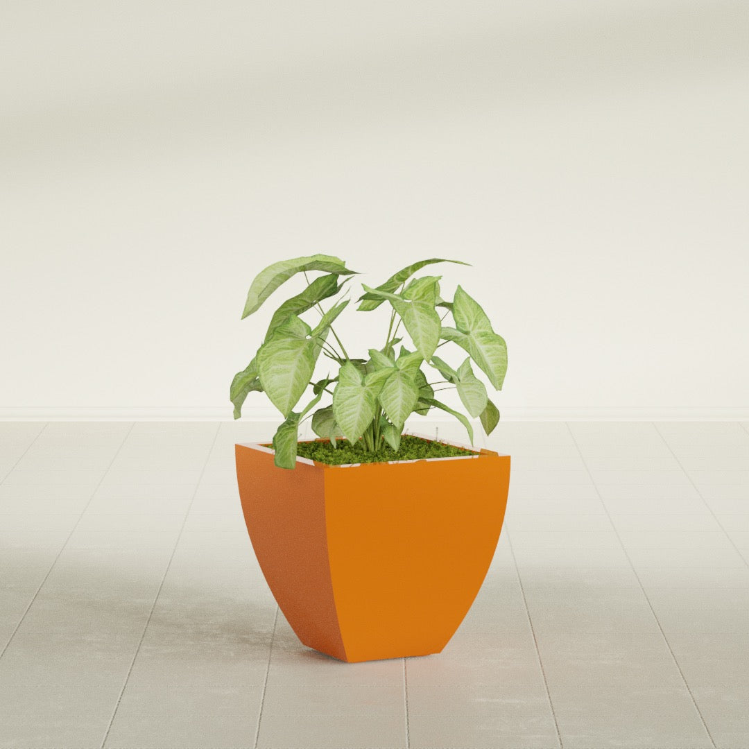 Lima Small Tapered Square Fiberglass Planter - 16 in x 16 in x 16 in - Gloss Tangerine - Gloss Tangerine,16 in x 16 in x 16 in