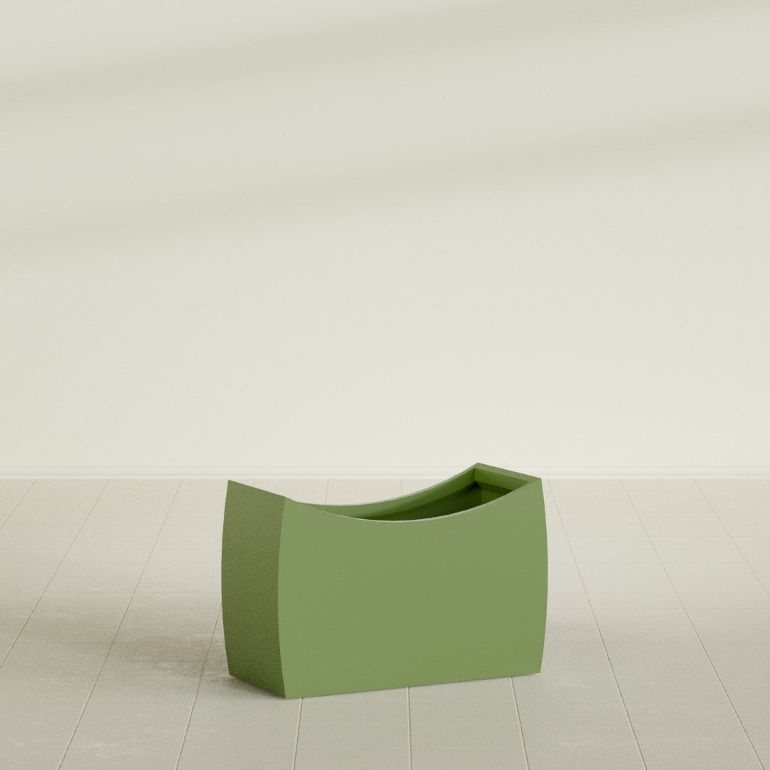 Seoul Large Curved Abstract Fiberglass Planter - 36 in x 16 in x 24 in - Satin Green - Satin Green,36 in x 16 in x 24 in