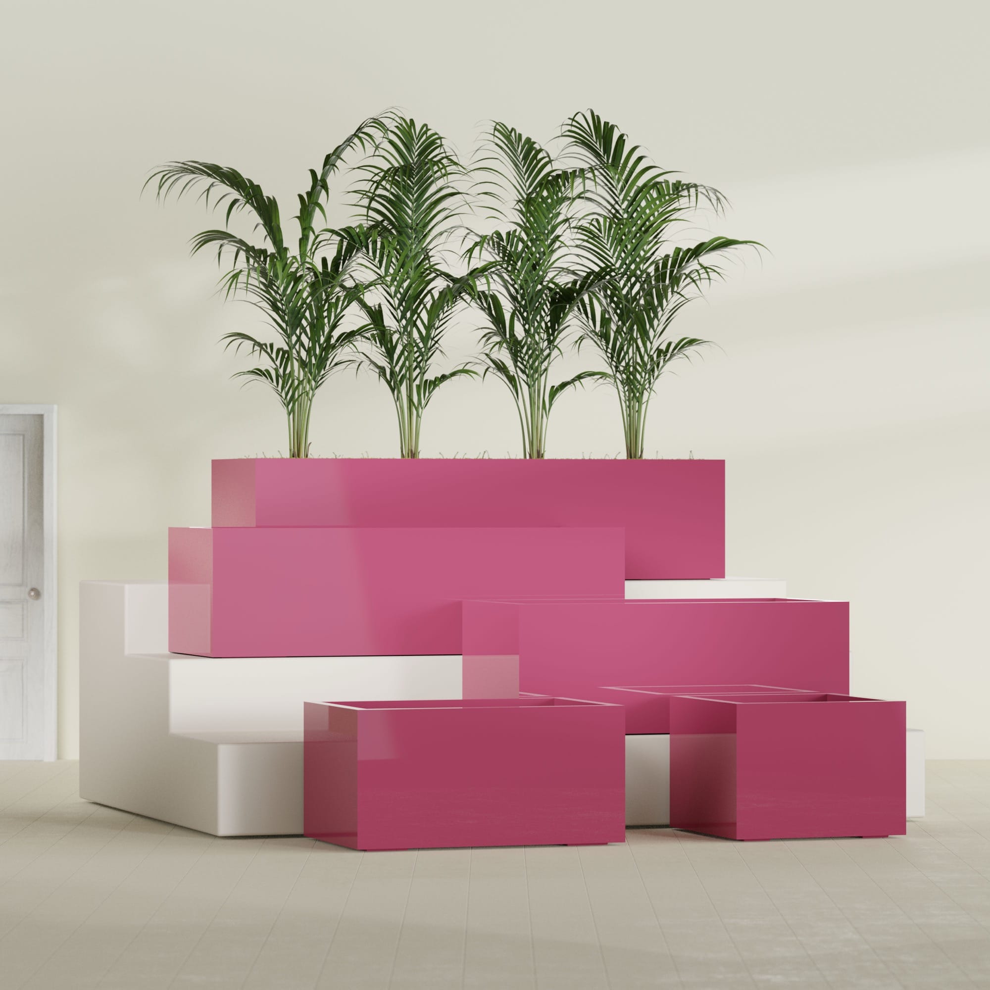 Torino Medium Wide Rectangle Fiberglass Planter - 24 in x 24 in x 18 in - Gloss Pink Violet - Gloss Pink Violet,24 in x 24 in x 18 in